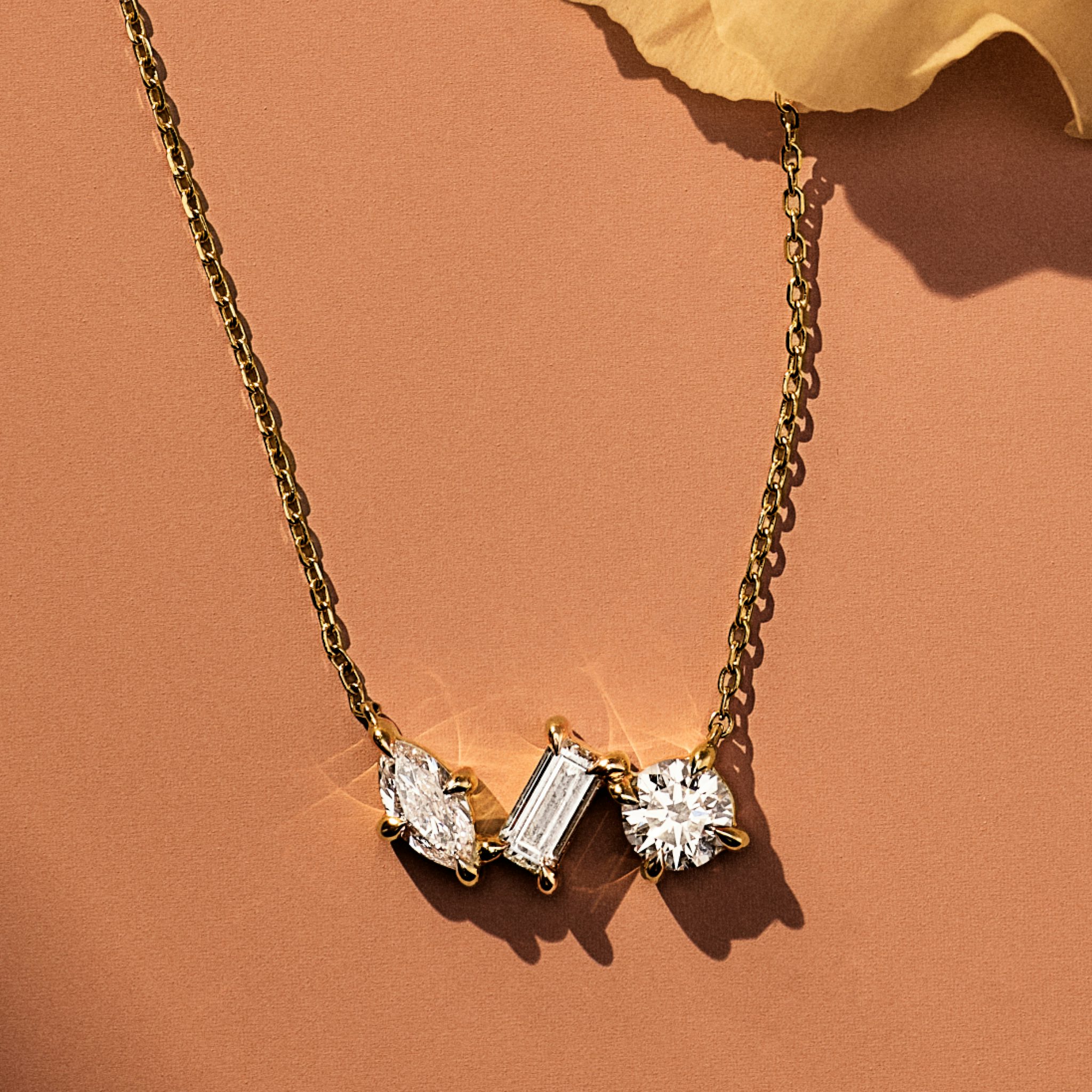 Orion Necklace | Round Brilliant, Baguette and Marquise | 14k | Yellow Gold | diamondSize: petite | chainLength: 16-18
