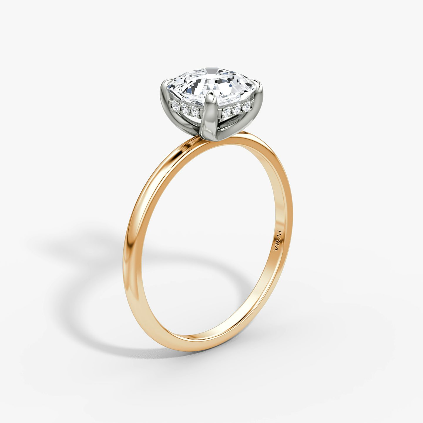 The Classic Hidden Halo | Asscher | 14k | Rose Gold and Platinum | bandAccent: Plain | bandWidth: standard | prongStyle: Plain | diamondOrientation: vertical | caratWeight: other