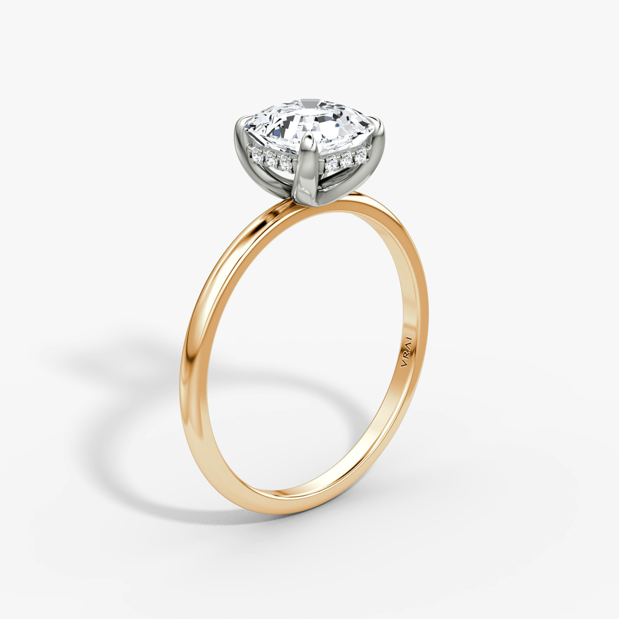 The Classic Hidden Halo | Asscher | 14k | Rose Gold and Platinum | bandAccent: Plain | bandWidth: standard | prongStyle: Plain | diamondOrientation: vertical | caratWeight: other