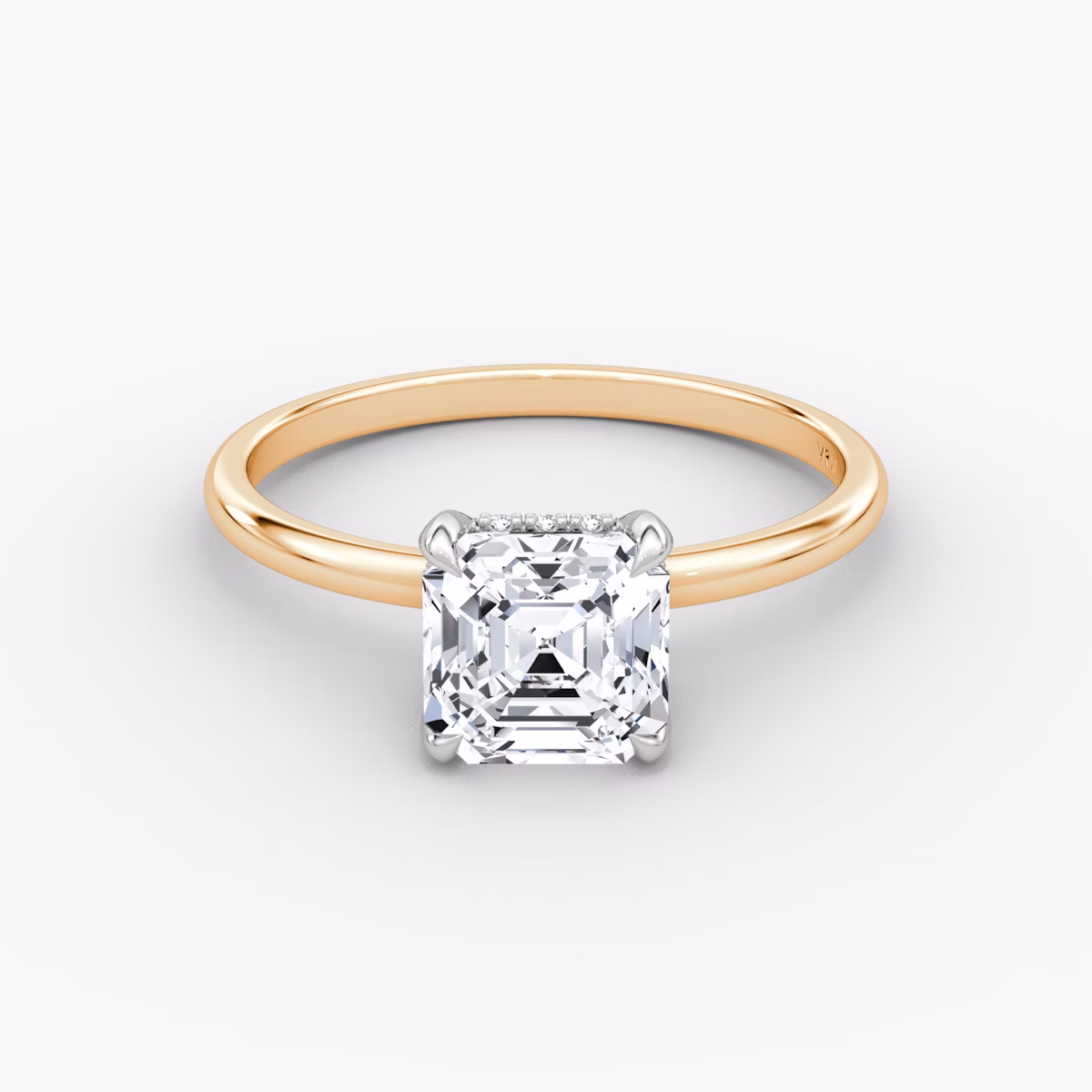 The Classic Hidden Halo | Asscher | 14k | Rose Gold and Platinum | bandAccent: Plain | bandWidth: standard | prongStyle: Plain | diamondOrientation: vertical | caratWeight: other
