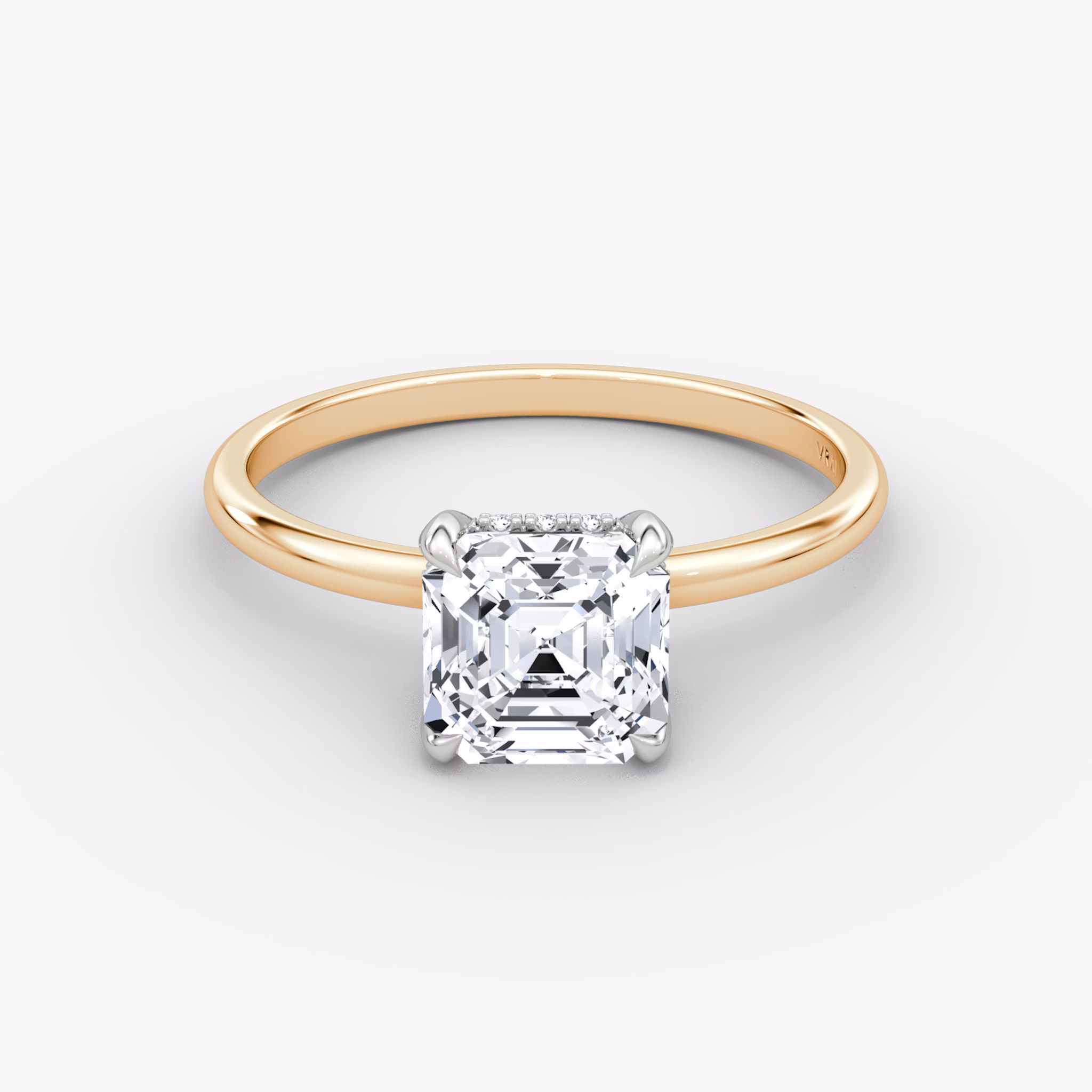 The Classic Hidden Halo | Asscher | 14k | Rose Gold and Platinum | bandAccent: Plain | bandWidth: standard | prongStyle: Plain | diamondOrientation: vertical | caratWeight: other