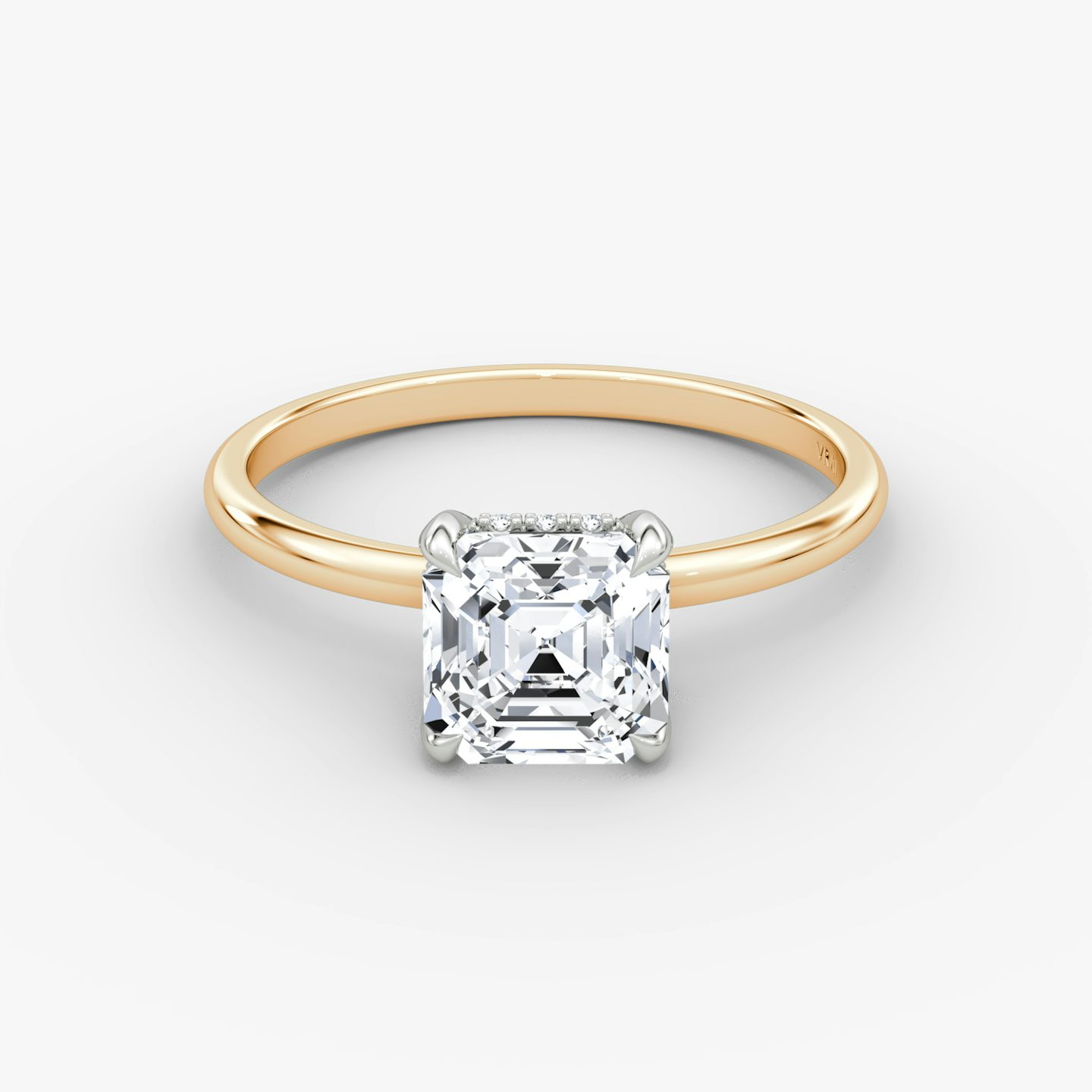 The Classic Hidden Halo | Asscher | 14k | Rose Gold and Platinum | bandAccent: Plain | bandWidth: standard | prongStyle: Plain | diamondOrientation: vertical | caratWeight: other