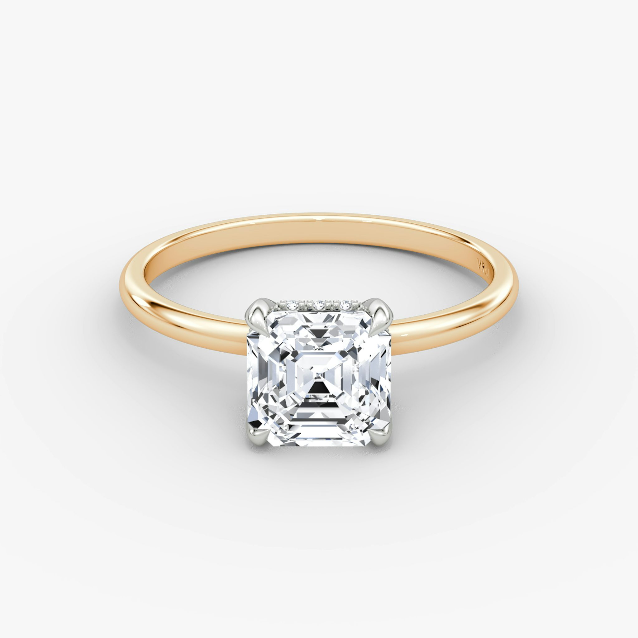 The Classic Hidden Halo | Asscher | 14k | Rose Gold and Platinum | bandAccent: Plain | bandWidth: standard | prongStyle: Plain | diamondOrientation: vertical | caratWeight: other