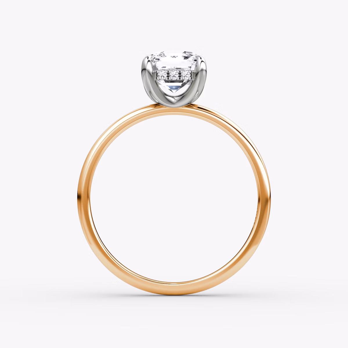 The Classic Hidden Halo | Asscher | 14k | Rose Gold and Platinum | bandAccent: Plain | bandWidth: standard | prongStyle: Plain | diamondOrientation: vertical | caratWeight: other
