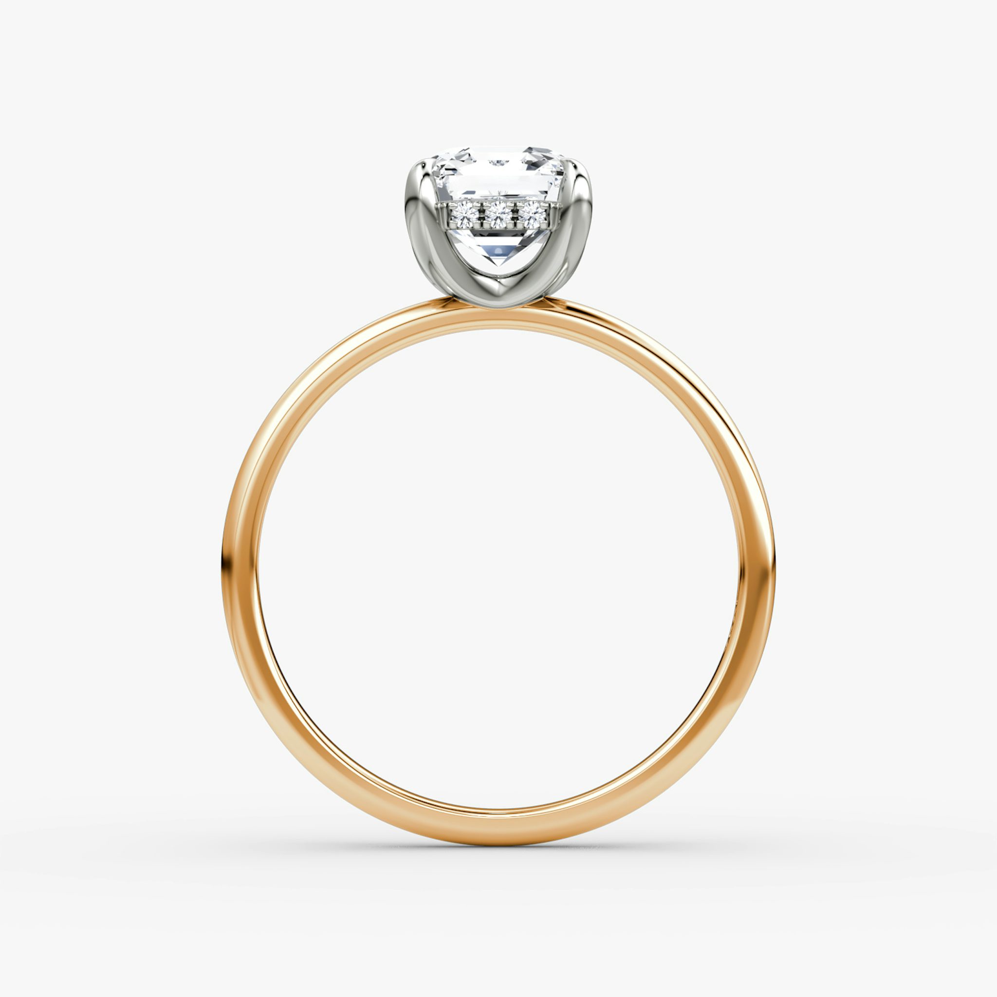 The Classic Hidden Halo | Asscher | 14k | Rose Gold and Platinum | bandAccent: Plain | bandWidth: standard | prongStyle: Plain | diamondOrientation: vertical | caratWeight: other