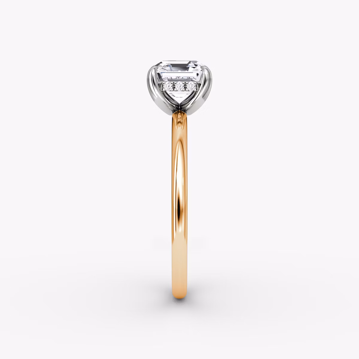 The Classic Hidden Halo | Asscher | 14k | Rose Gold and Platinum | bandAccent: Plain | bandWidth: standard | prongStyle: Plain | diamondOrientation: vertical | caratWeight: other