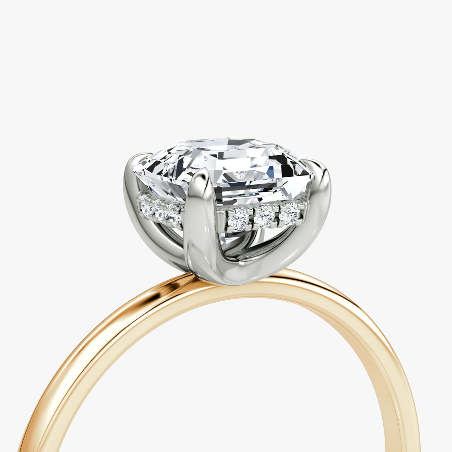 The Classic Hidden Halo | Asscher | 14k | Rose Gold and Platinum | bandAccent: Plain | bandWidth: standard | prongStyle: Plain | diamondOrientation: vertical | caratWeight: other