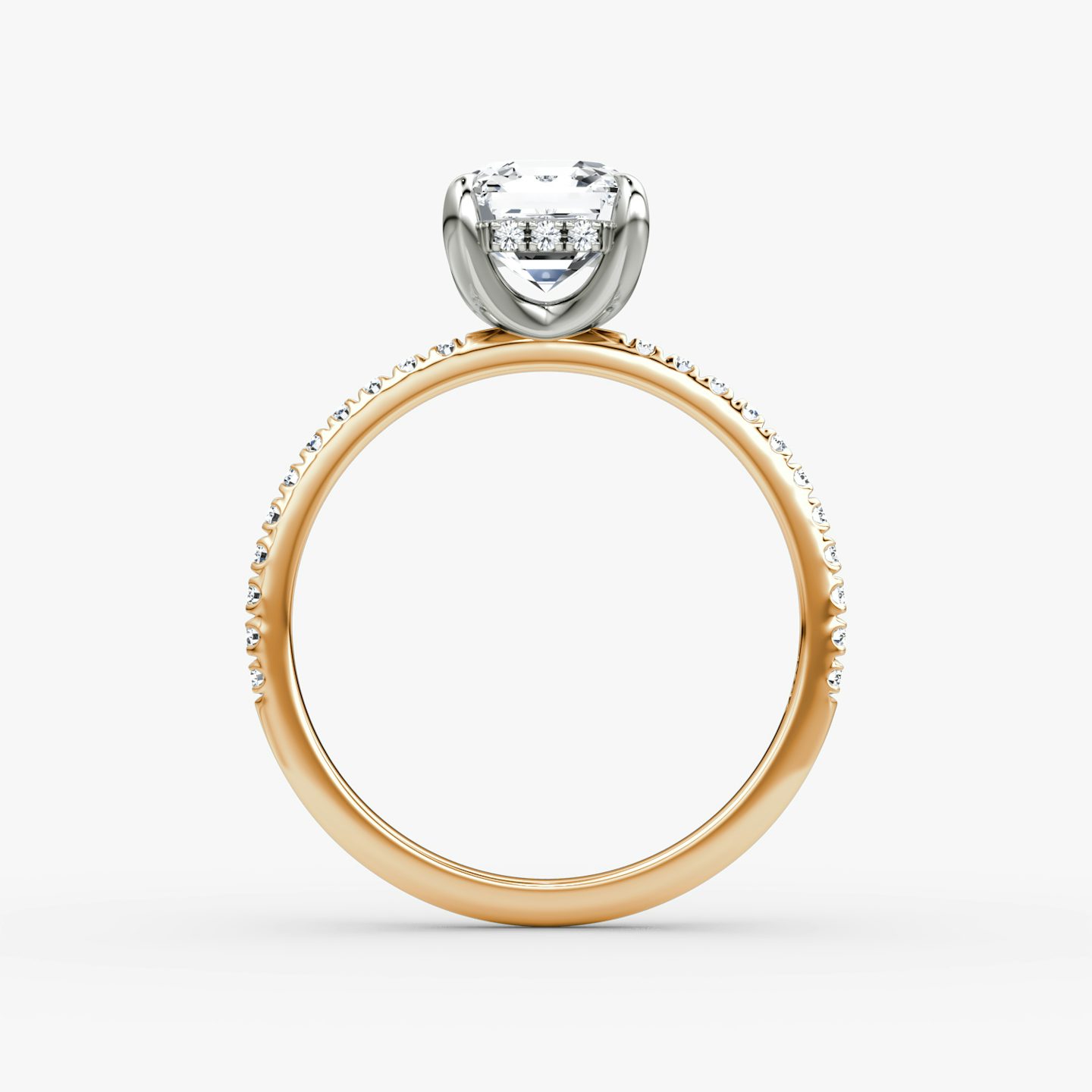 The Classic Hidden Halo | Asscher | 14k | Rose Gold and Platinum | bandAccent: Pavé | bandWidth: standard | prongStyle: Plain | diamondOrientation: vertical | caratWeight: other