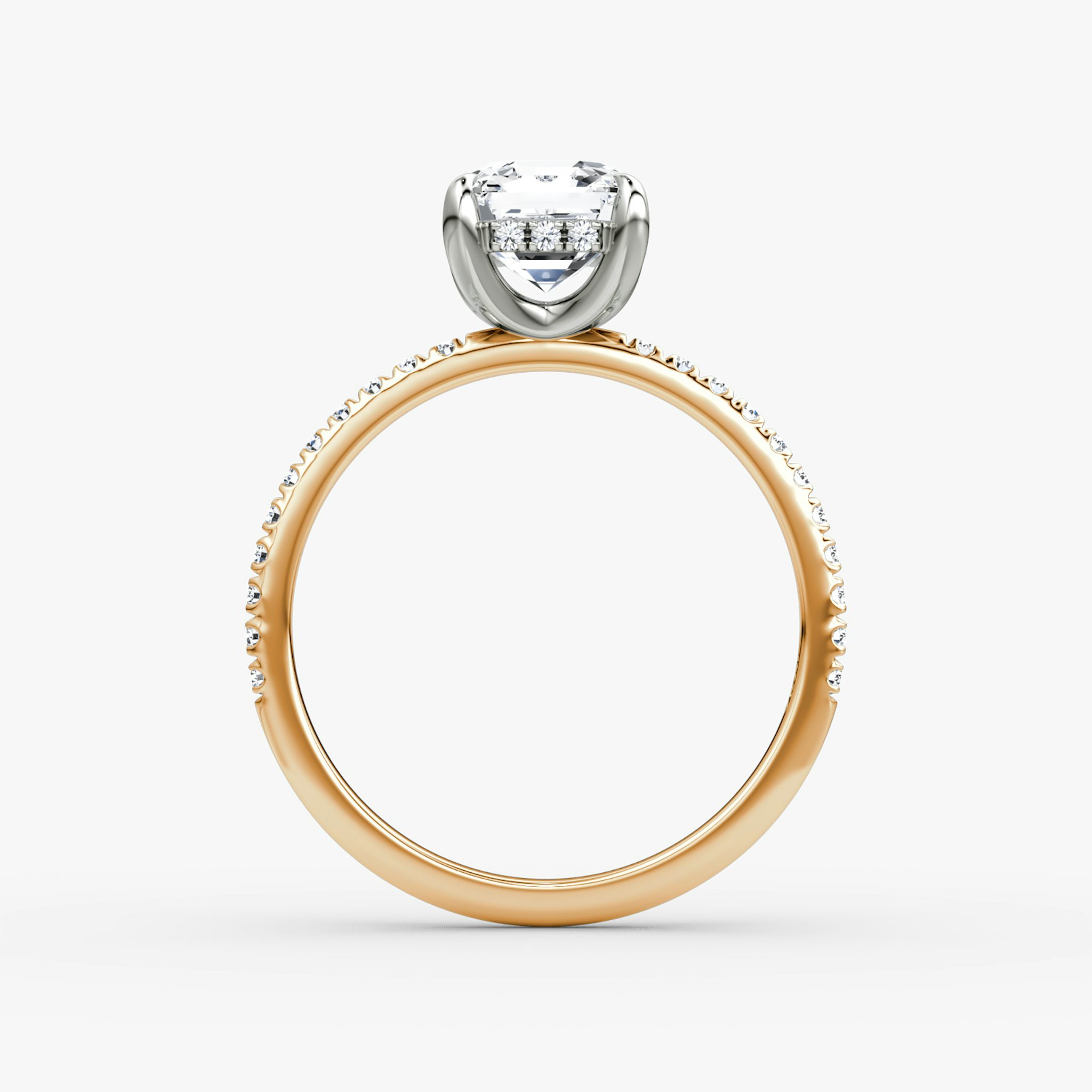The Classic Hidden Halo | Asscher | 14k | Rose Gold and Platinum | bandAccent: Pavé | bandWidth: standard | prongStyle: Plain | diamondOrientation: vertical | caratWeight: other