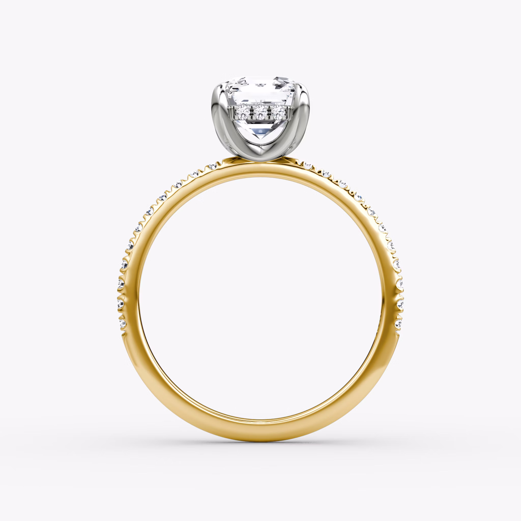 The Classic Hidden Halo | Asscher | 18k | Yellow Gold and Platinum | bandAccent: Pavé | bandWidth: standard | prongStyle: Plain | diamondOrientation: vertical | caratWeight: other