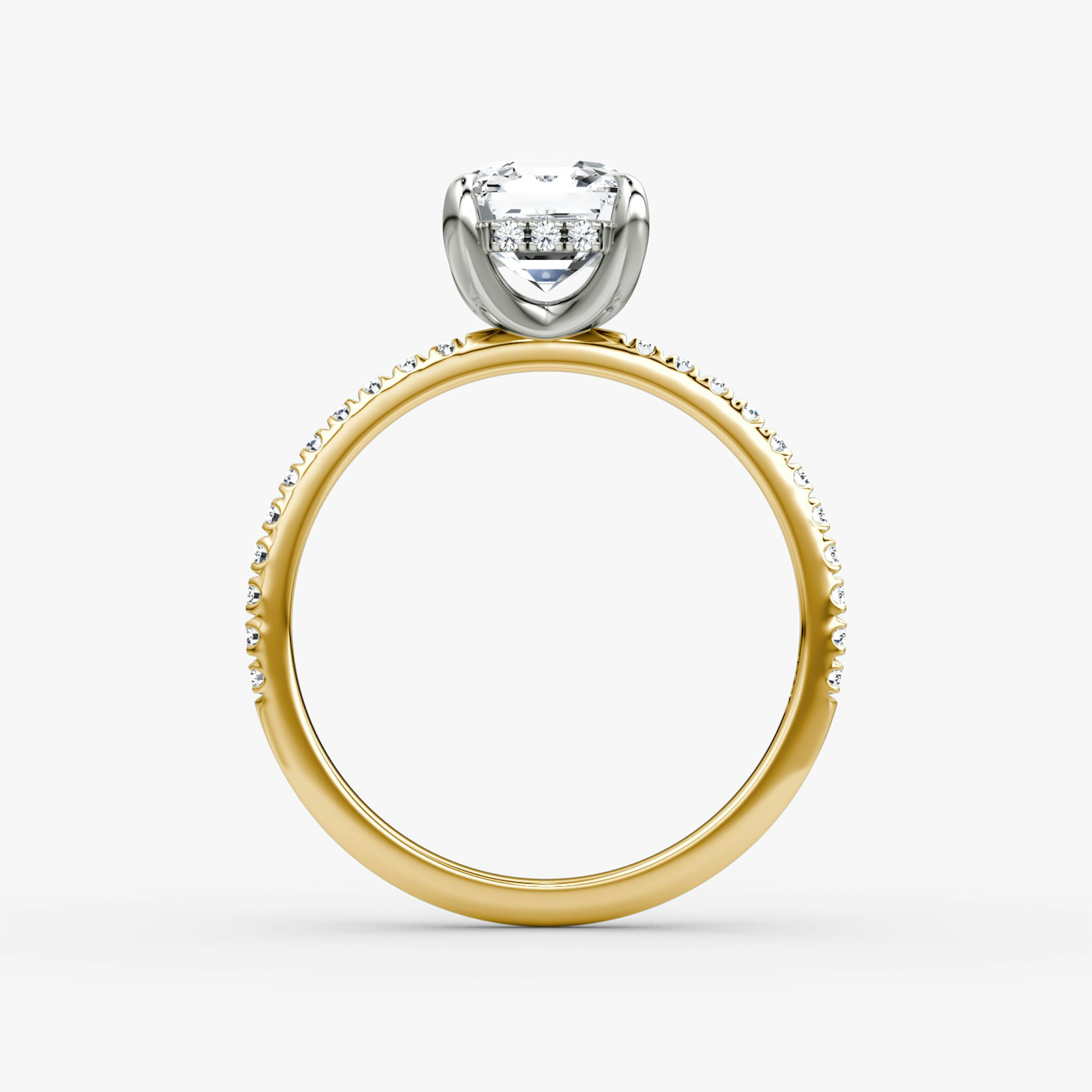 The Classic Hidden Halo | Asscher | 18k | Yellow Gold and Platinum | bandAccent: Pavé | bandWidth: standard | prongStyle: Plain | diamondOrientation: vertical | caratWeight: other