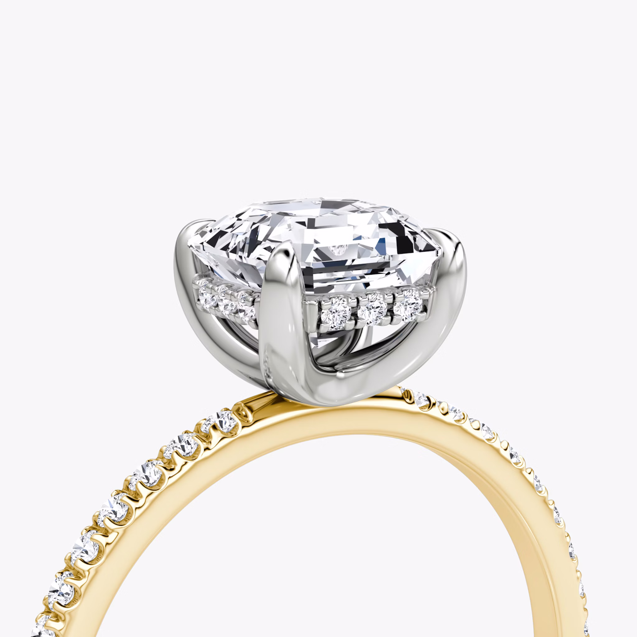 The Classic Hidden Halo | Asscher | 18k | Yellow Gold and Platinum | bandAccent: Pavé | bandWidth: standard | prongStyle: Plain | diamondOrientation: vertical | caratWeight: other