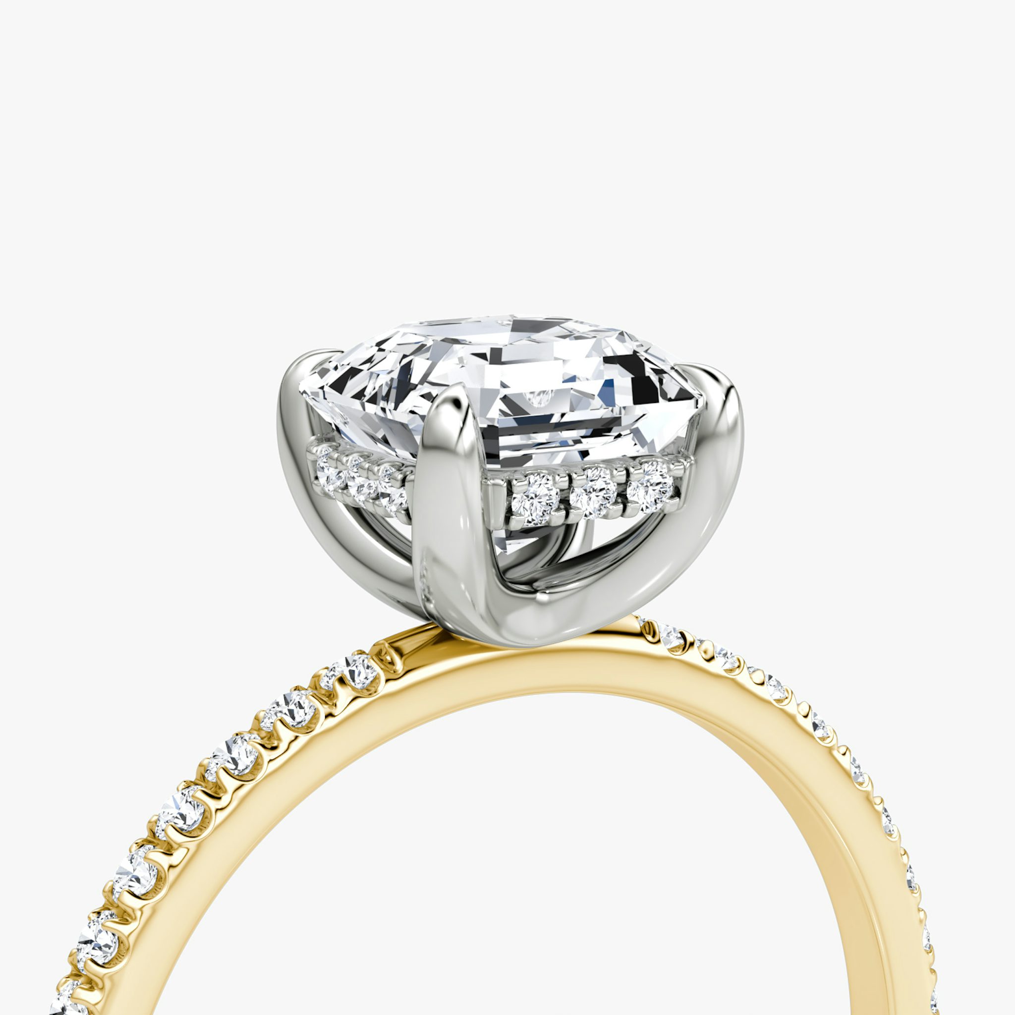The Classic Hidden Halo | Asscher | 18k | Yellow Gold and Platinum | bandAccent: Pavé | bandWidth: standard | prongStyle: Plain | diamondOrientation: vertical | caratWeight: other