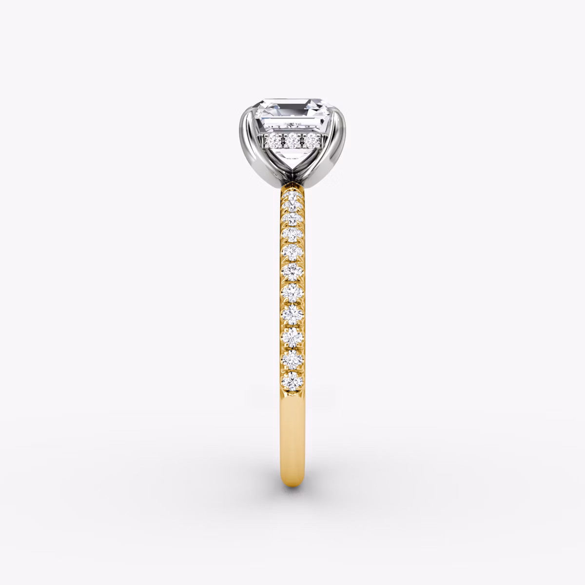 The Classic Hidden Halo | Asscher | 18k | Yellow Gold and Platinum | bandAccent: Pavé | bandWidth: standard | prongStyle: Plain | diamondOrientation: vertical | caratWeight: other