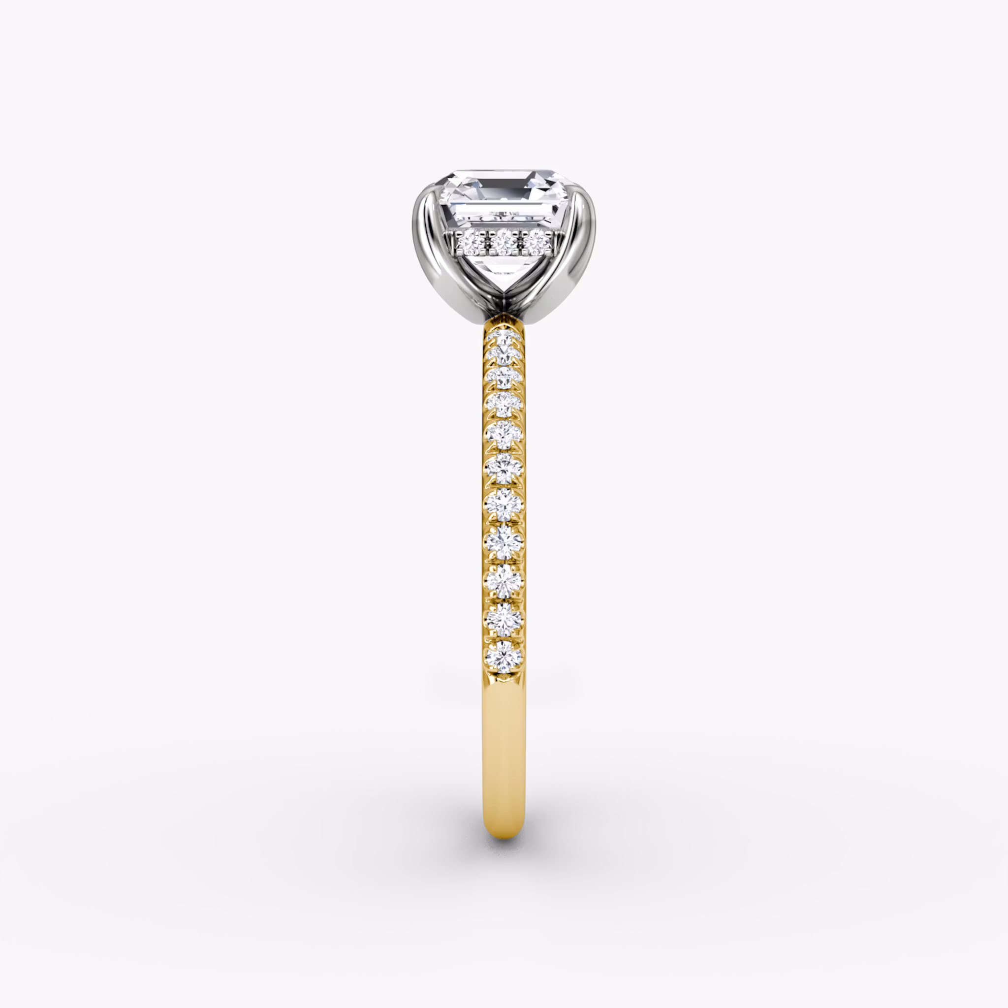 The Classic Hidden Halo | Asscher | 18k | Yellow Gold and Platinum | bandAccent: Pavé | bandWidth: standard | prongStyle: Plain | diamondOrientation: vertical | caratWeight: other