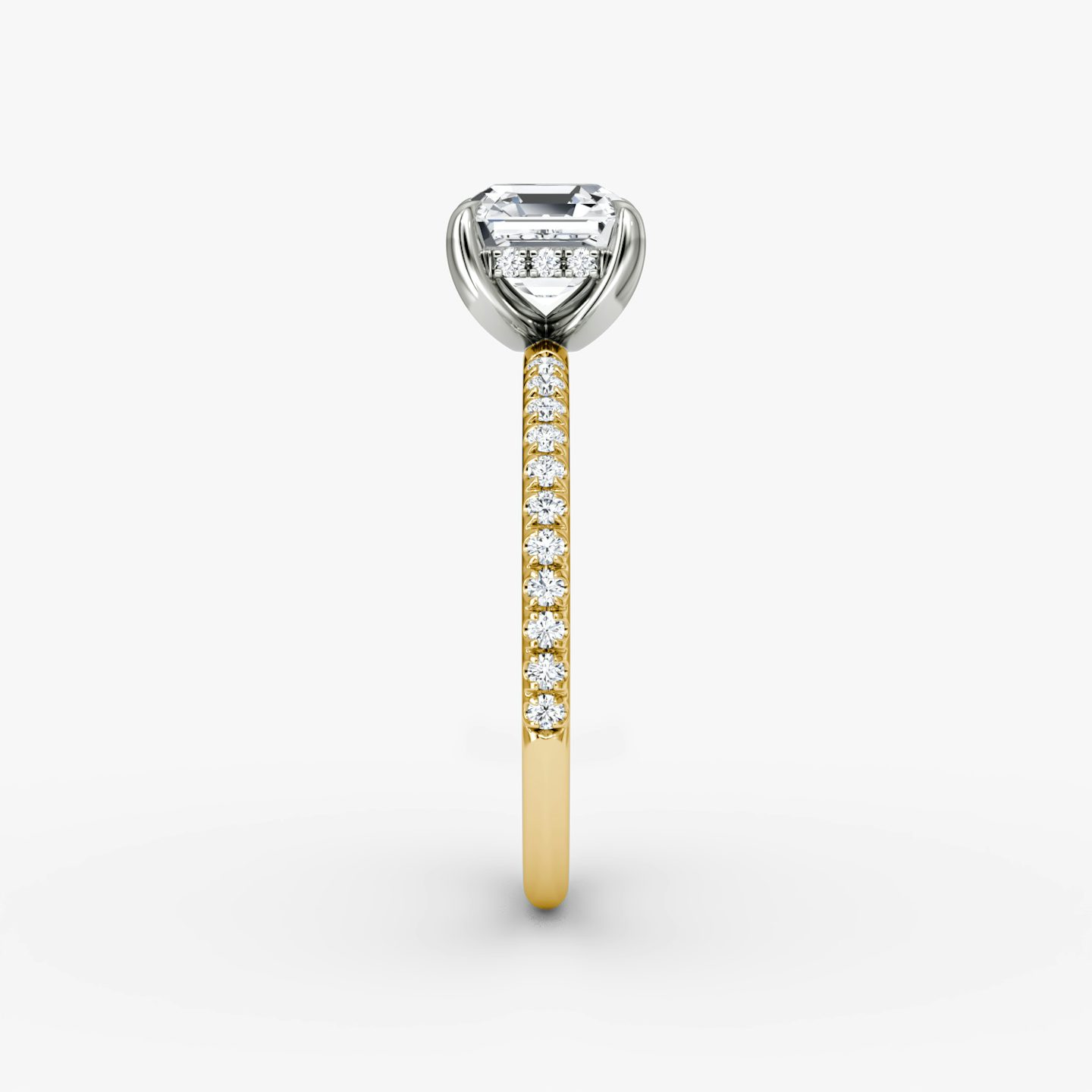 The Classic Hidden Halo | Asscher | 18k | Yellow Gold and Platinum | bandAccent: Pavé | bandWidth: standard | prongStyle: Plain | diamondOrientation: vertical | caratWeight: other