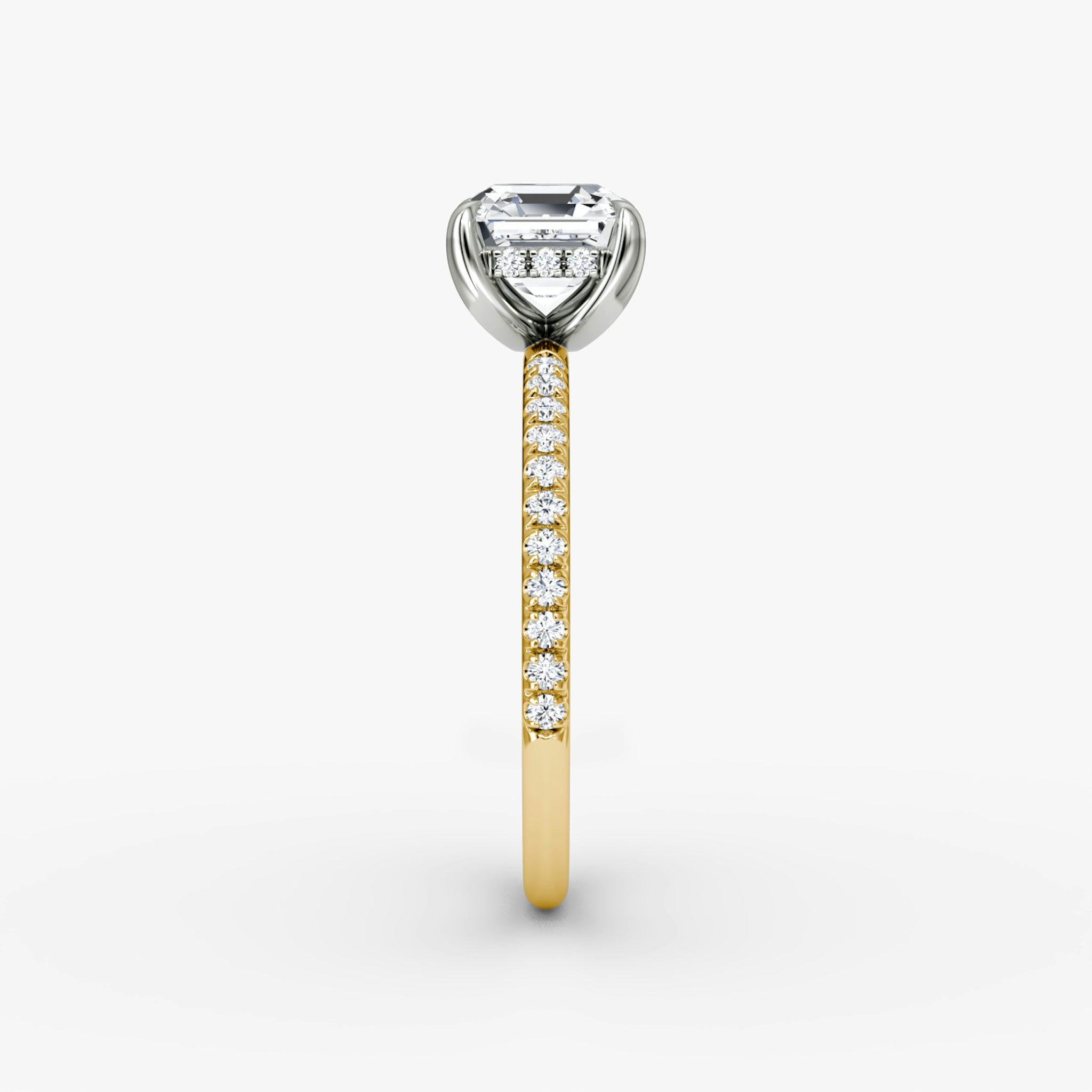 The Classic Hidden Halo | Asscher | 18k | Yellow Gold and Platinum | bandAccent: Pavé | bandWidth: standard | prongStyle: Plain | diamondOrientation: vertical | caratWeight: other
