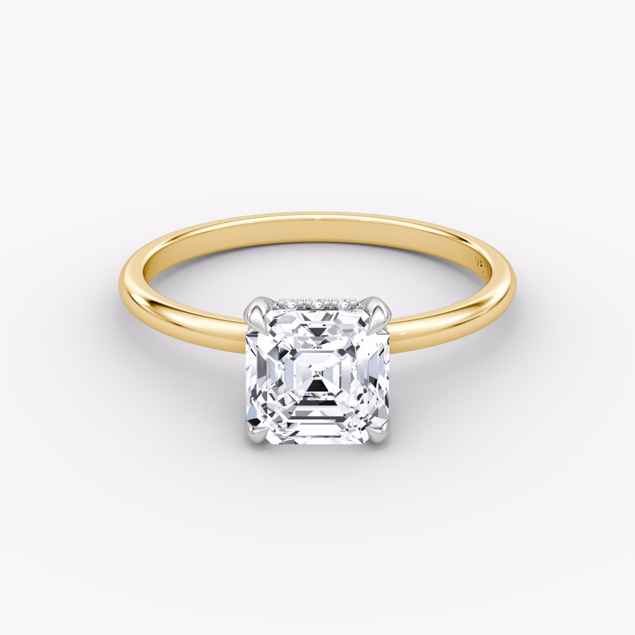 The Classic Hidden Halo | Asscher | 18k | Yellow Gold and Platinum | bandAccent: Plain | bandWidth: standard | prongStyle: Plain | diamondOrientation: vertical | caratWeight: other