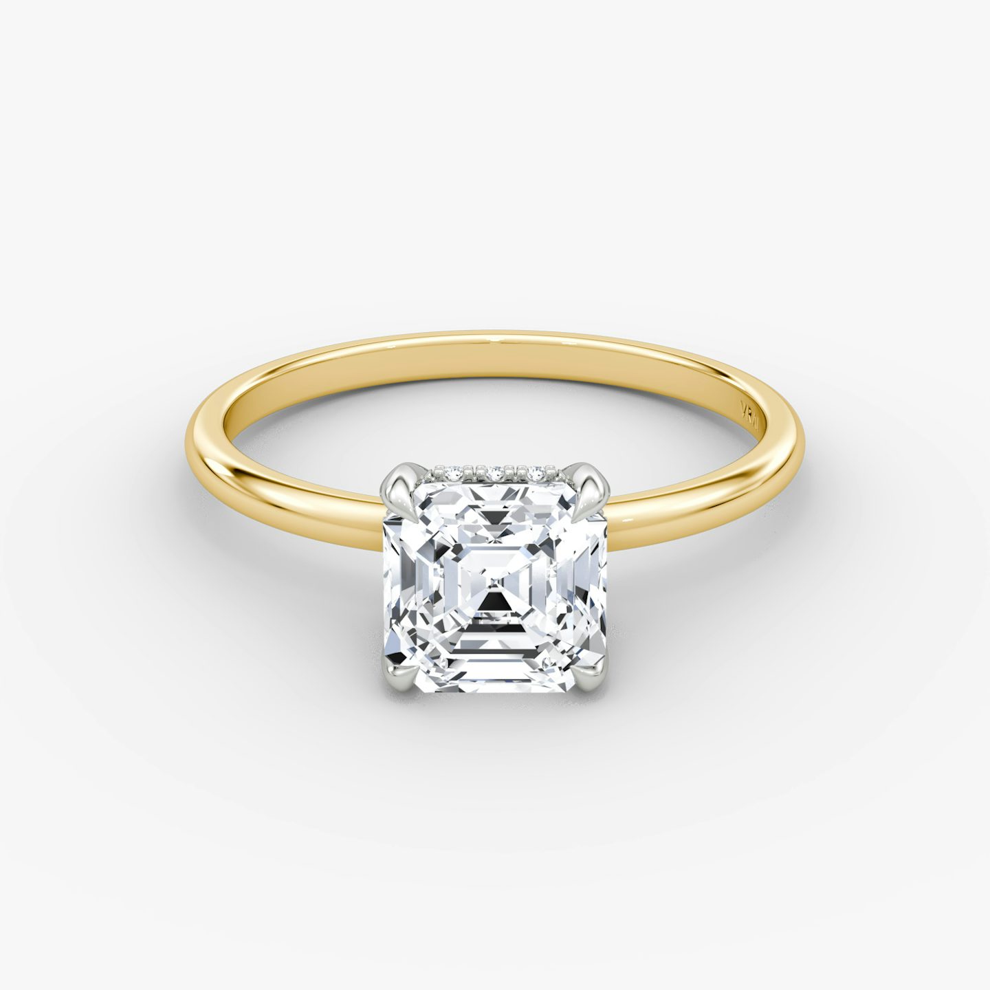 The Classic Hidden Halo | Asscher | 18k | Yellow Gold and Platinum | bandAccent: Plain | bandWidth: standard | prongStyle: Plain | diamondOrientation: vertical | caratWeight: other