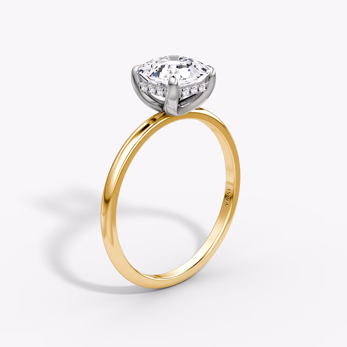 The Classic Hidden Halo | Asscher | 18k | Yellow Gold and Platinum | bandAccent: Plain | bandWidth: standard | prongStyle: Plain | diamondOrientation: vertical | caratWeight: other