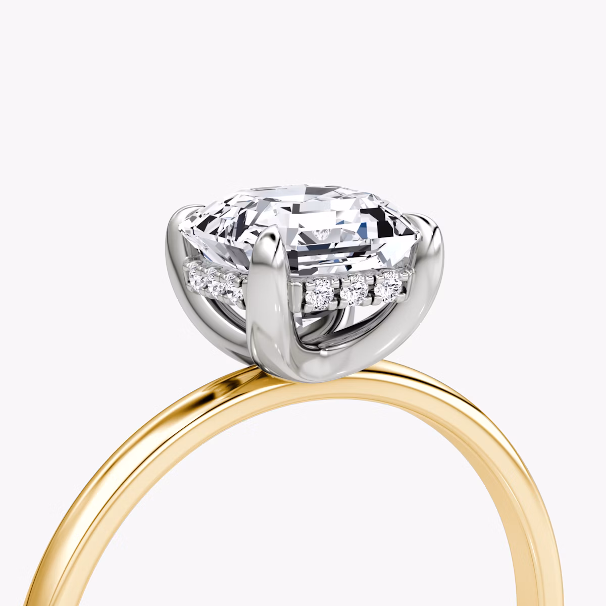 The Classic Hidden Halo | Asscher | 18k | Yellow Gold and Platinum | bandAccent: Plain | bandWidth: standard | prongStyle: Plain | diamondOrientation: vertical | caratWeight: other