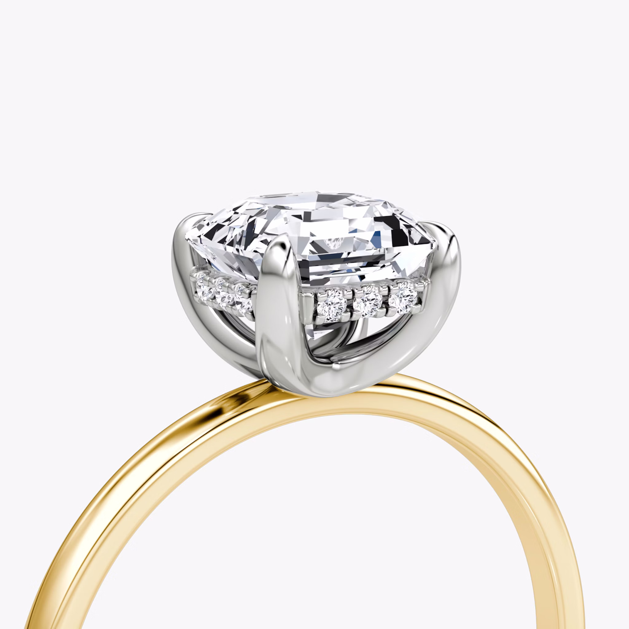 The Classic Hidden Halo | Asscher | 18k | Yellow Gold and Platinum | bandAccent: Plain | bandWidth: standard | prongStyle: Plain | diamondOrientation: vertical | caratWeight: other