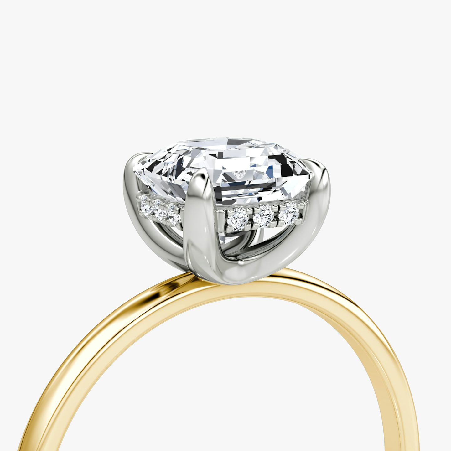 The Classic Hidden Halo | Asscher | 18k | Yellow Gold and Platinum | bandAccent: Plain | bandWidth: standard | prongStyle: Plain | diamondOrientation: vertical | caratWeight: other