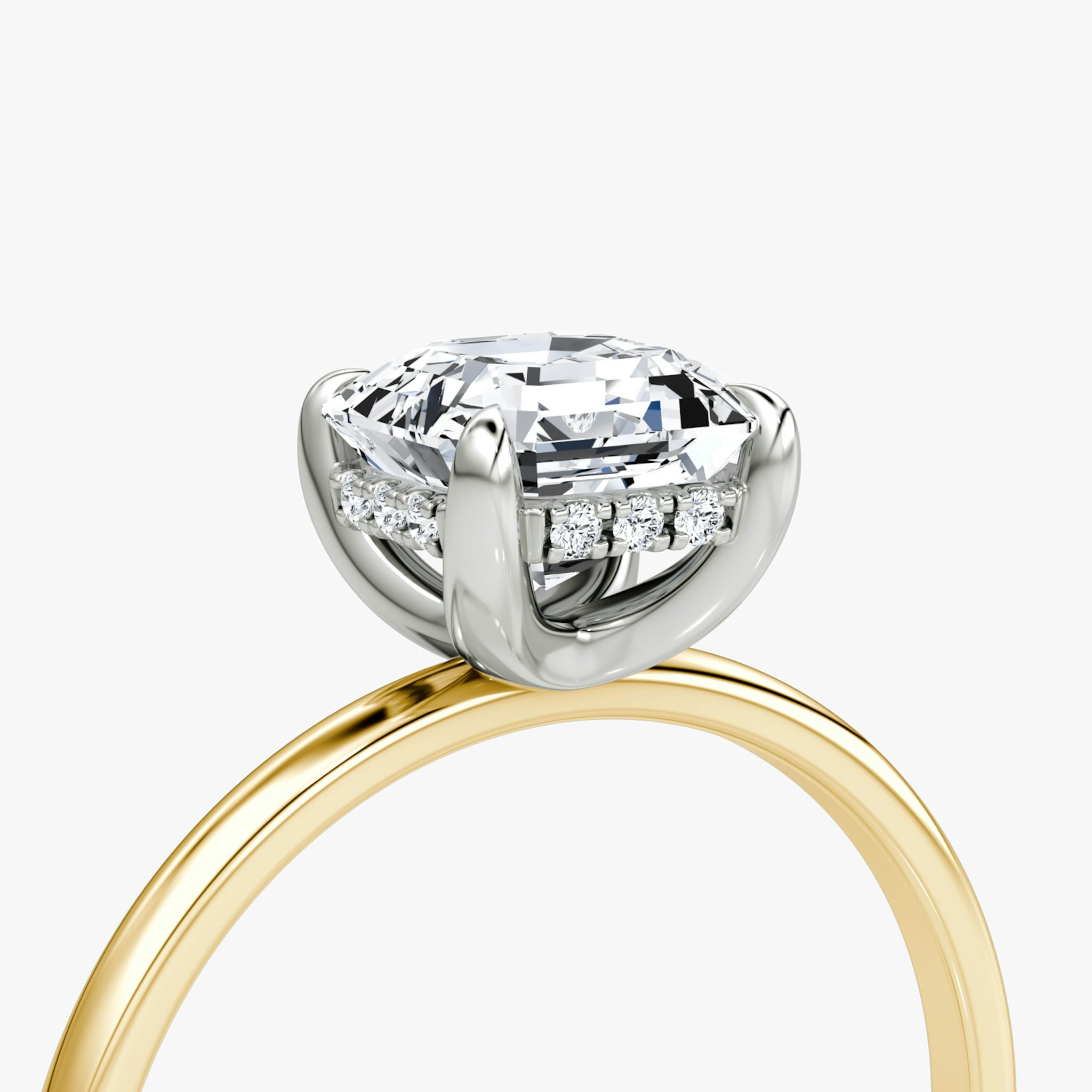 The Classic Hidden Halo | Asscher | 18k | Yellow Gold and Platinum | bandAccent: Plain | bandWidth: standard | prongStyle: Plain | diamondOrientation: vertical | caratWeight: other