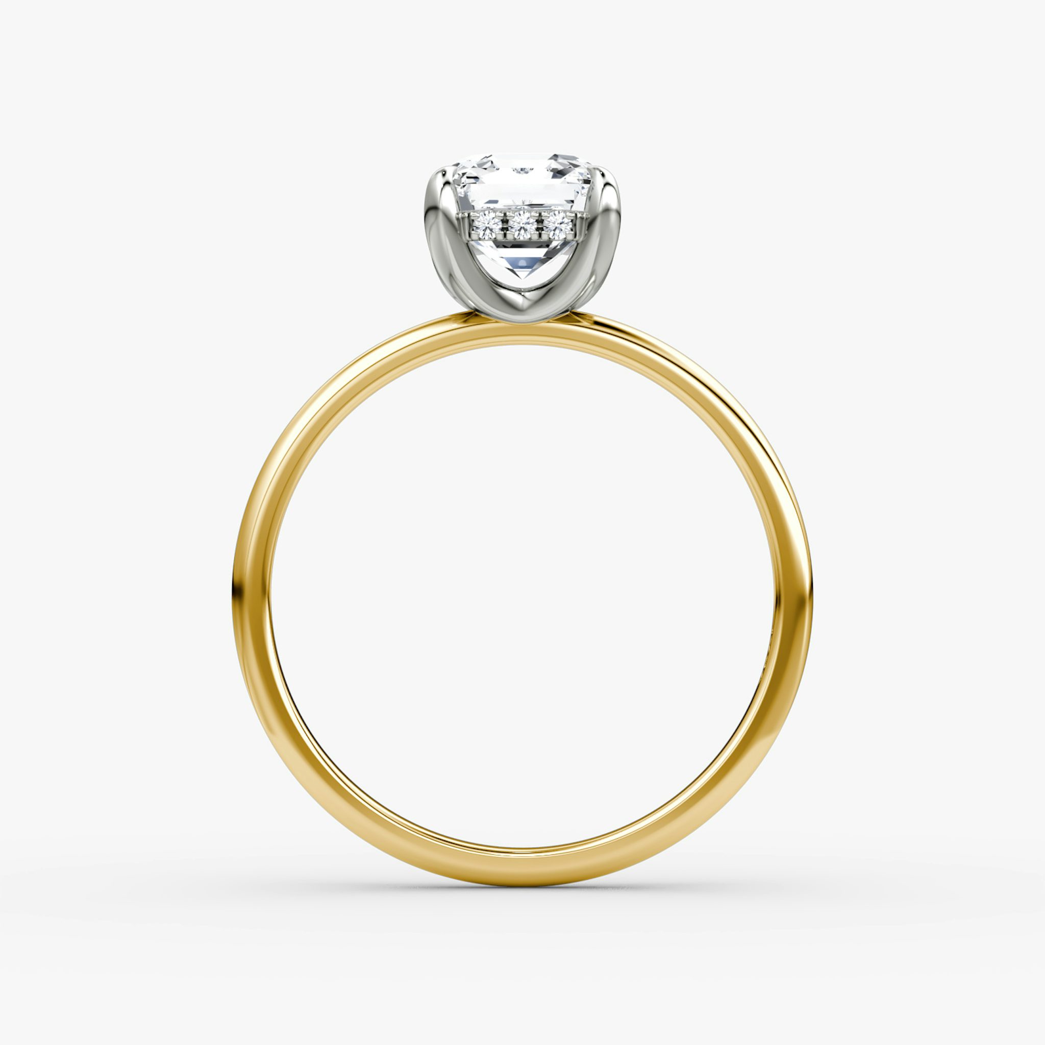 The Classic Hidden Halo | Asscher | 18k | Yellow Gold and Platinum | bandAccent: Plain | bandWidth: standard | prongStyle: Plain | diamondOrientation: vertical | caratWeight: other