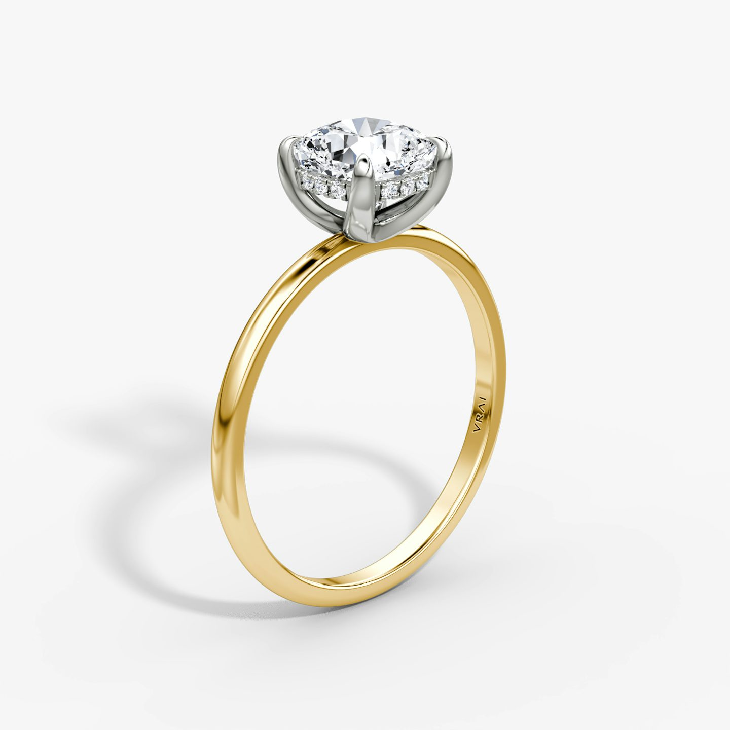 The Classic Hidden Halo | Cushion | 18k | Yellow Gold and Platinum | bandAccent: Plain | bandWidth: standard | prongStyle: Plain | diamondOrientation: vertical | caratWeight: other