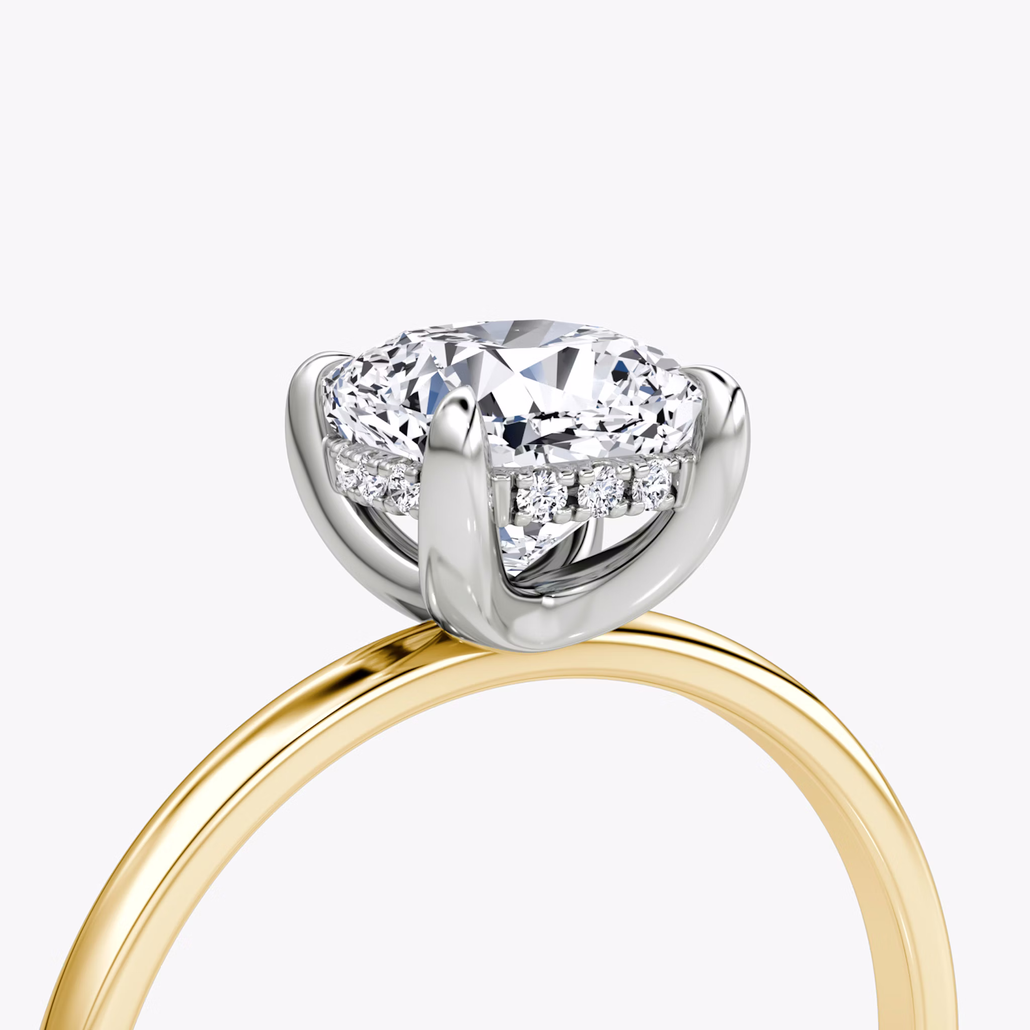 The Classic Hidden Halo | Cushion | 18k | Yellow Gold and Platinum | bandAccent: Plain | bandWidth: standard | prongStyle: Plain | diamondOrientation: vertical | caratWeight: other