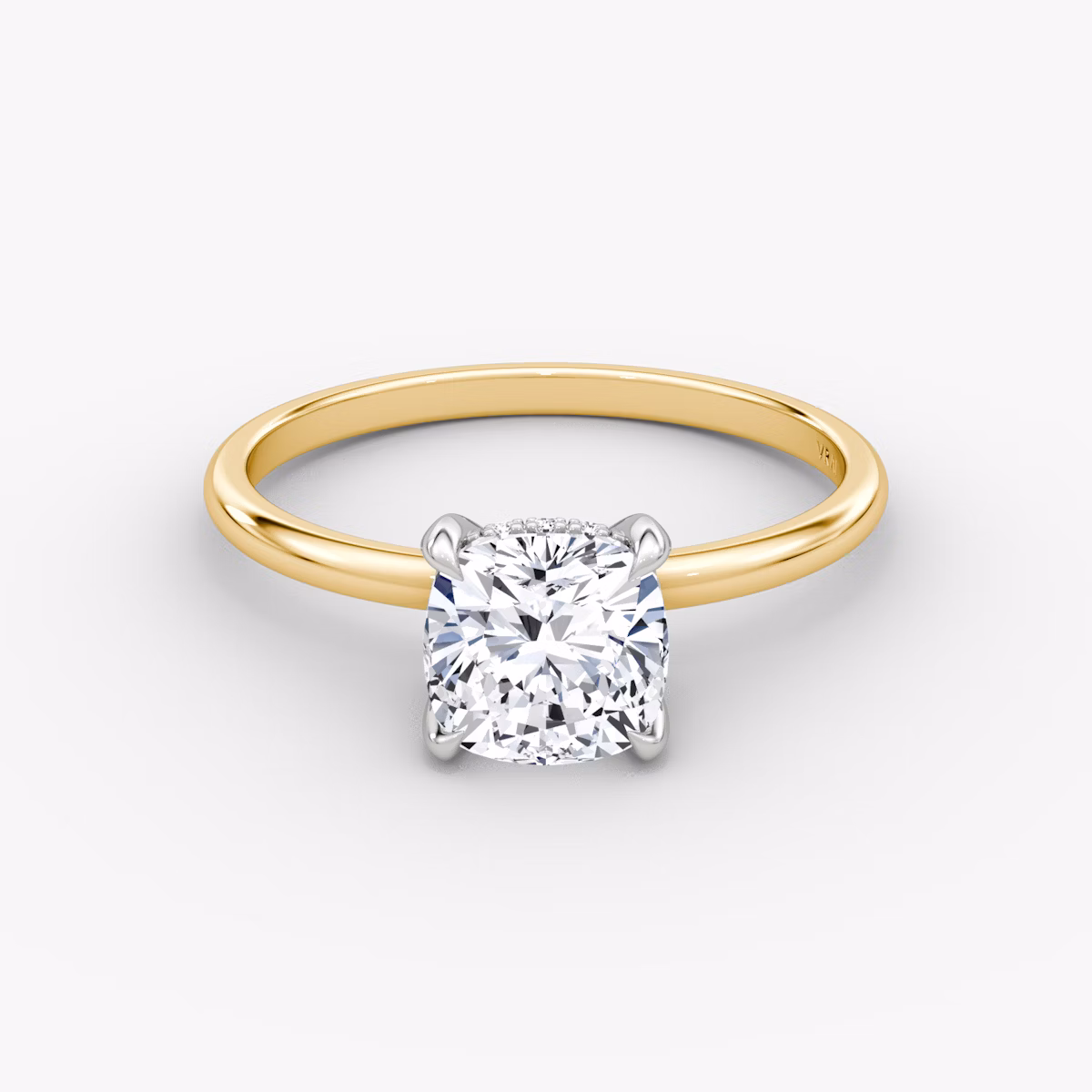 The Classic Hidden Halo | Cushion | 18k | Yellow Gold and Platinum | bandAccent: Plain | bandWidth: standard | prongStyle: Plain | diamondOrientation: vertical | caratWeight: other