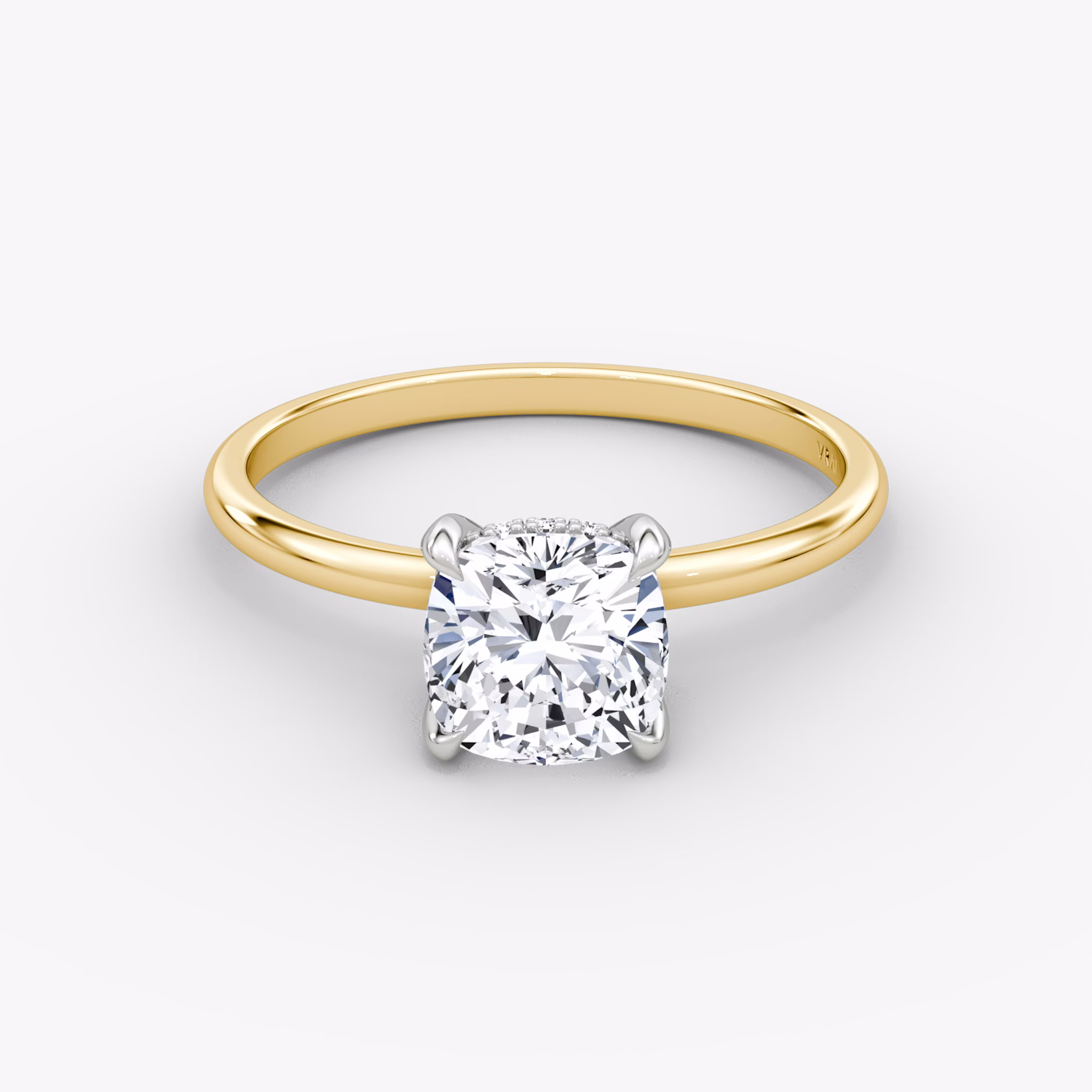 The Classic Hidden Halo | Cushion | 18k | Yellow Gold and Platinum | bandAccent: Plain | bandWidth: standard | prongStyle: Plain | diamondOrientation: vertical | caratWeight: other