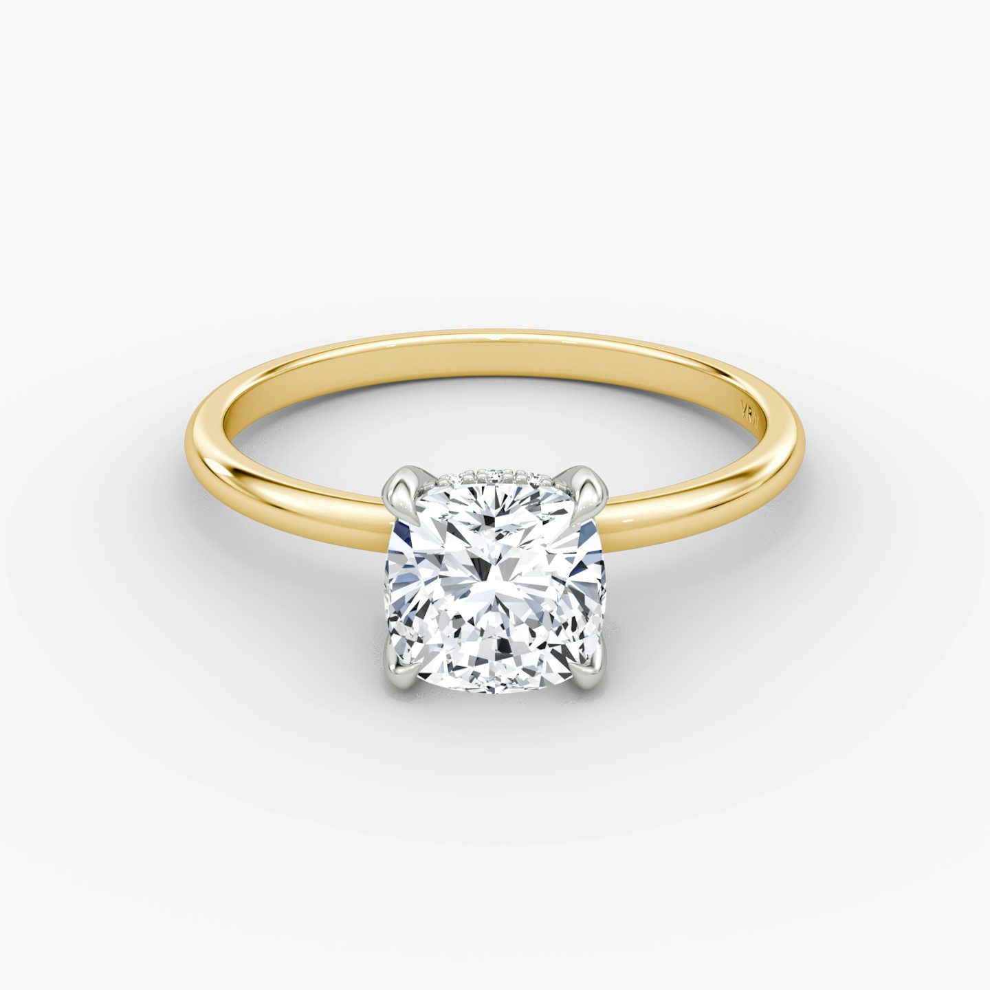 The Classic Hidden Halo | Cushion | 18k | Yellow Gold and Platinum | bandAccent: Plain | bandWidth: standard | prongStyle: Plain | diamondOrientation: vertical | caratWeight: other