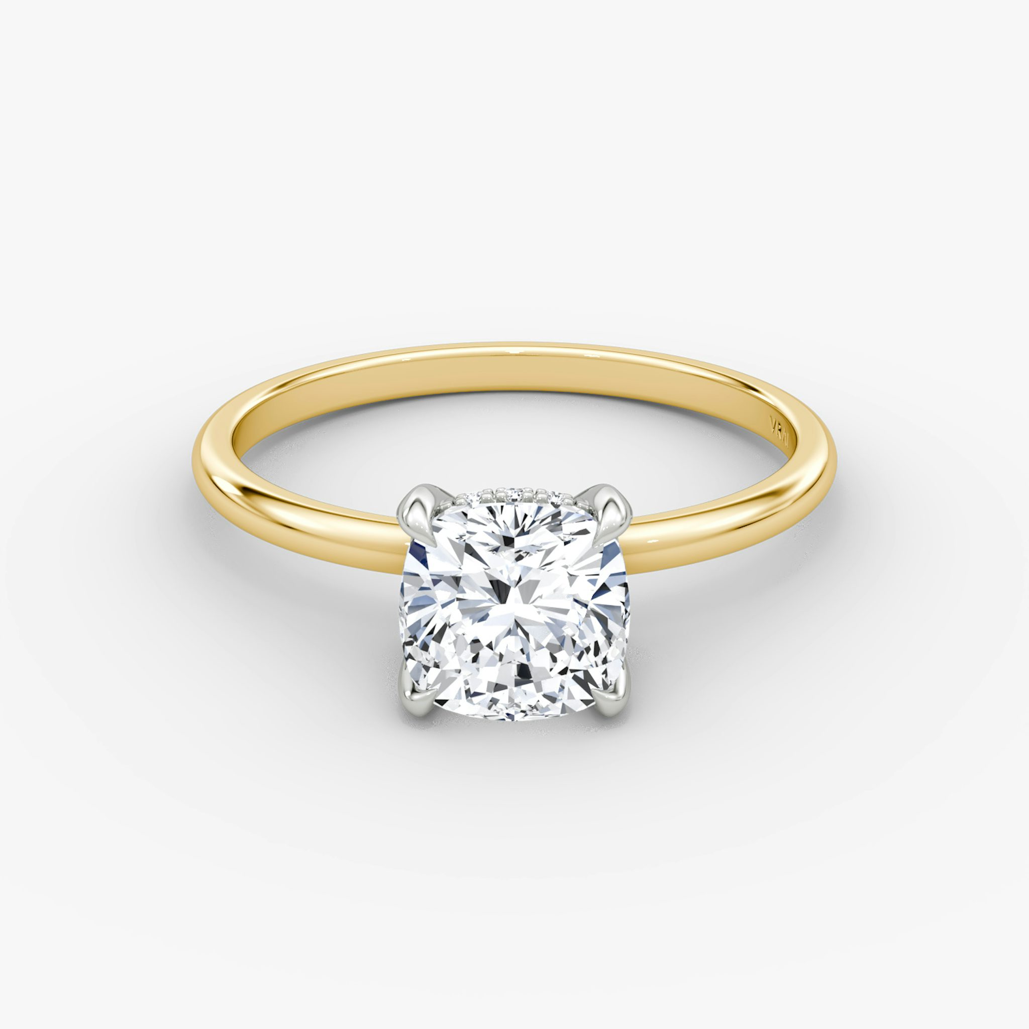 The Classic Hidden Halo | Cushion | 18k | Yellow Gold and Platinum | bandAccent: Plain | bandWidth: standard | prongStyle: Plain | diamondOrientation: vertical | caratWeight: other