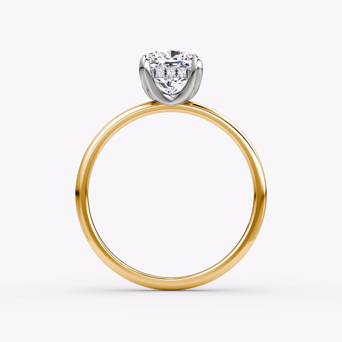 The Classic Hidden Halo | Cushion | 18k | Yellow Gold and Platinum | bandAccent: Plain | bandWidth: standard | prongStyle: Plain | diamondOrientation: vertical | caratWeight: other