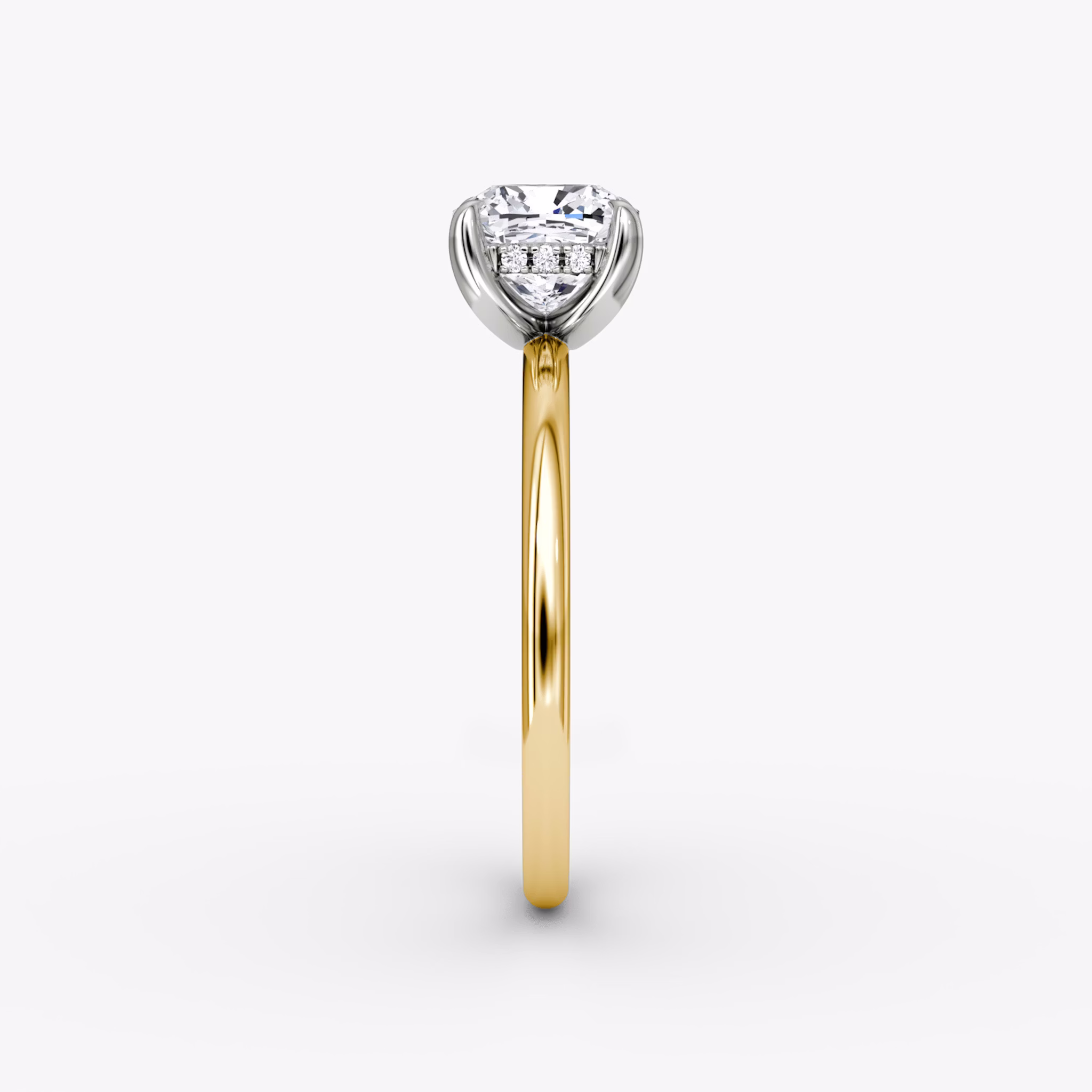 The Classic Hidden Halo | Cushion | 18k | Yellow Gold and Platinum | bandAccent: Plain | bandWidth: standard | prongStyle: Plain | diamondOrientation: vertical | caratWeight: other