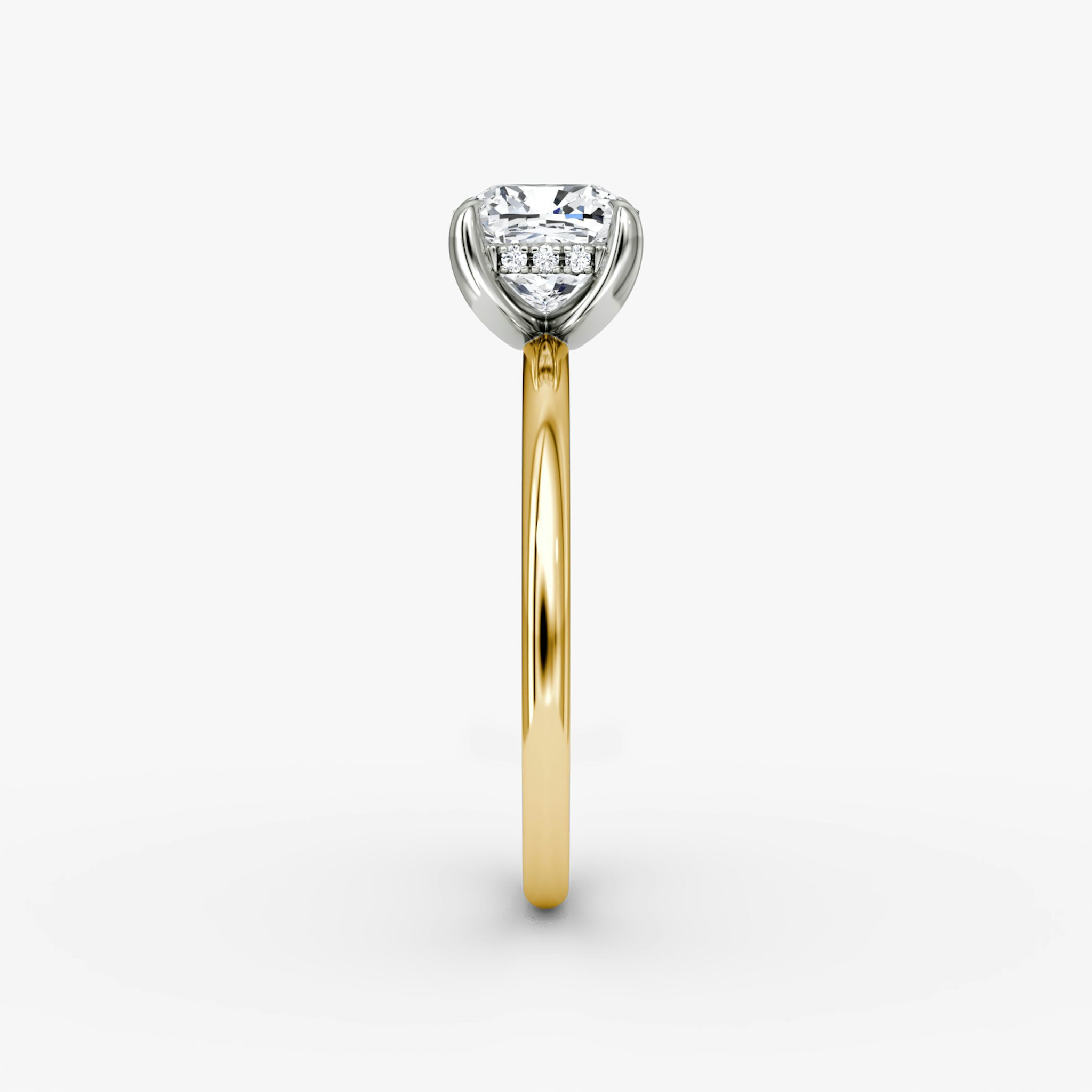 The Classic Hidden Halo | Cushion | 18k | Yellow Gold and Platinum | bandAccent: Plain | bandWidth: standard | prongStyle: Plain | diamondOrientation: vertical | caratWeight: other