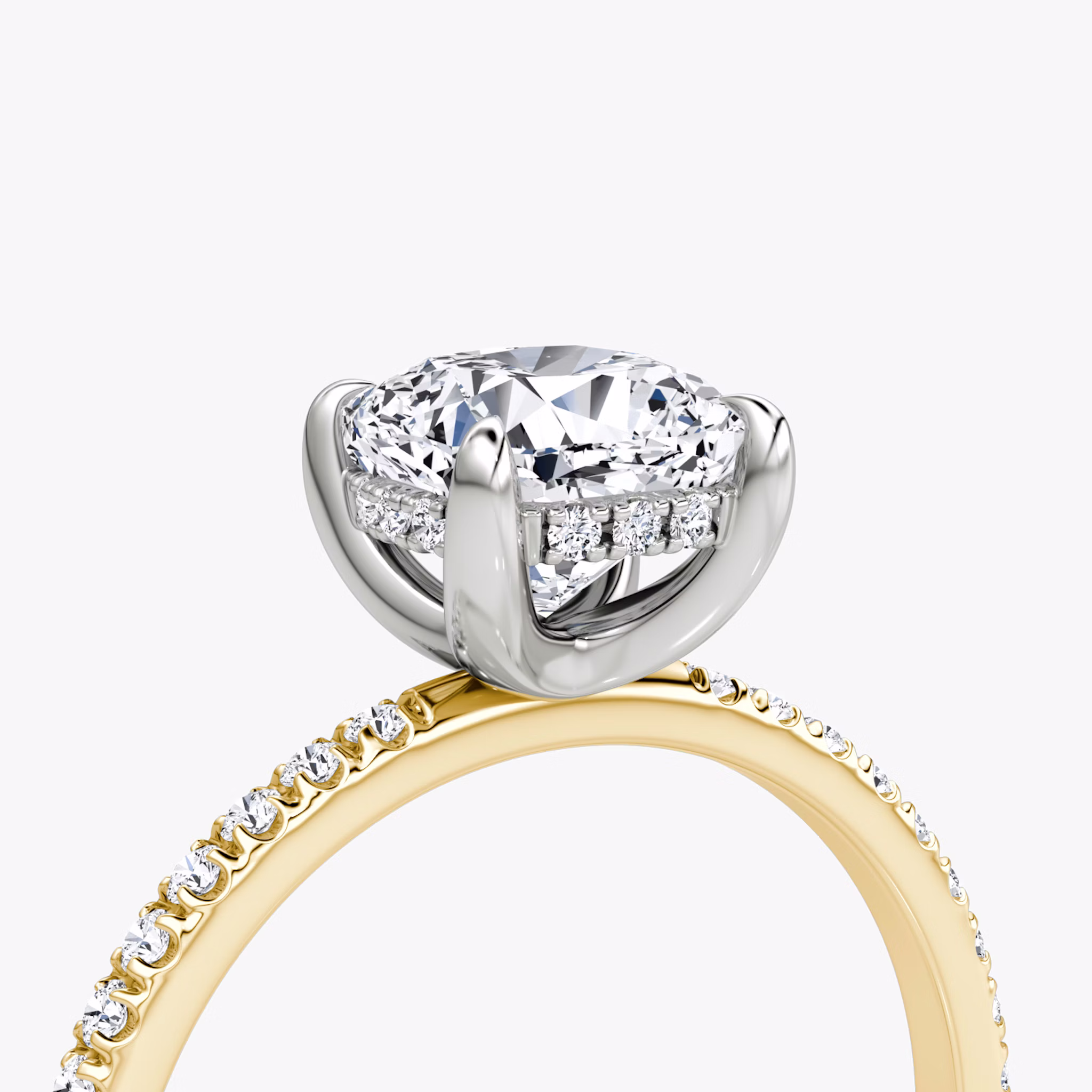 The Classic Hidden Halo | Cushion | 18k | Yellow Gold and Platinum | bandAccent: Pavé | bandWidth: standard | prongStyle: Plain | diamondOrientation: vertical | caratWeight: other