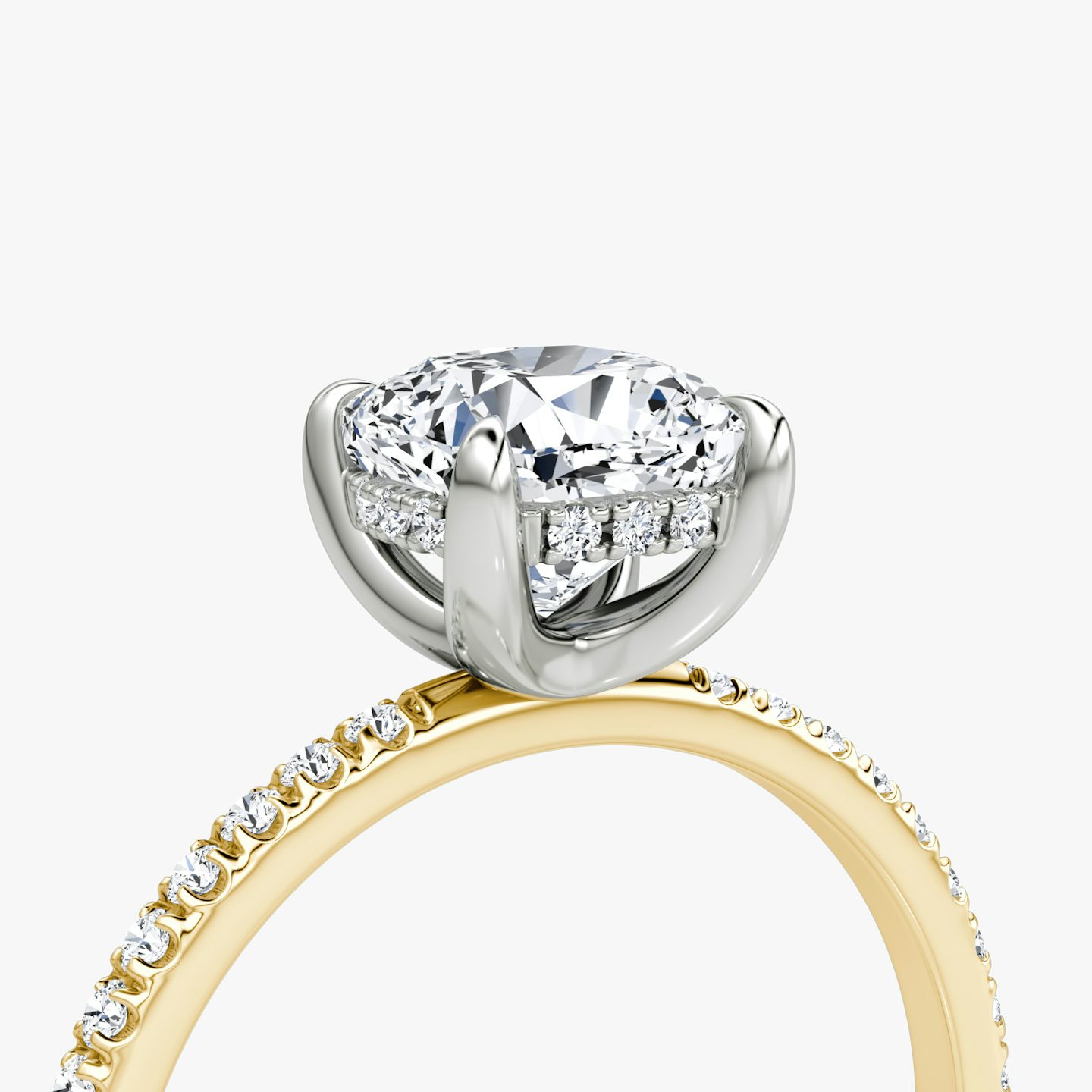 The Classic Hidden Halo | Cushion | 18k | Yellow Gold and Platinum | bandAccent: Pavé | bandWidth: standard | prongStyle: Plain | diamondOrientation: vertical | caratWeight: other