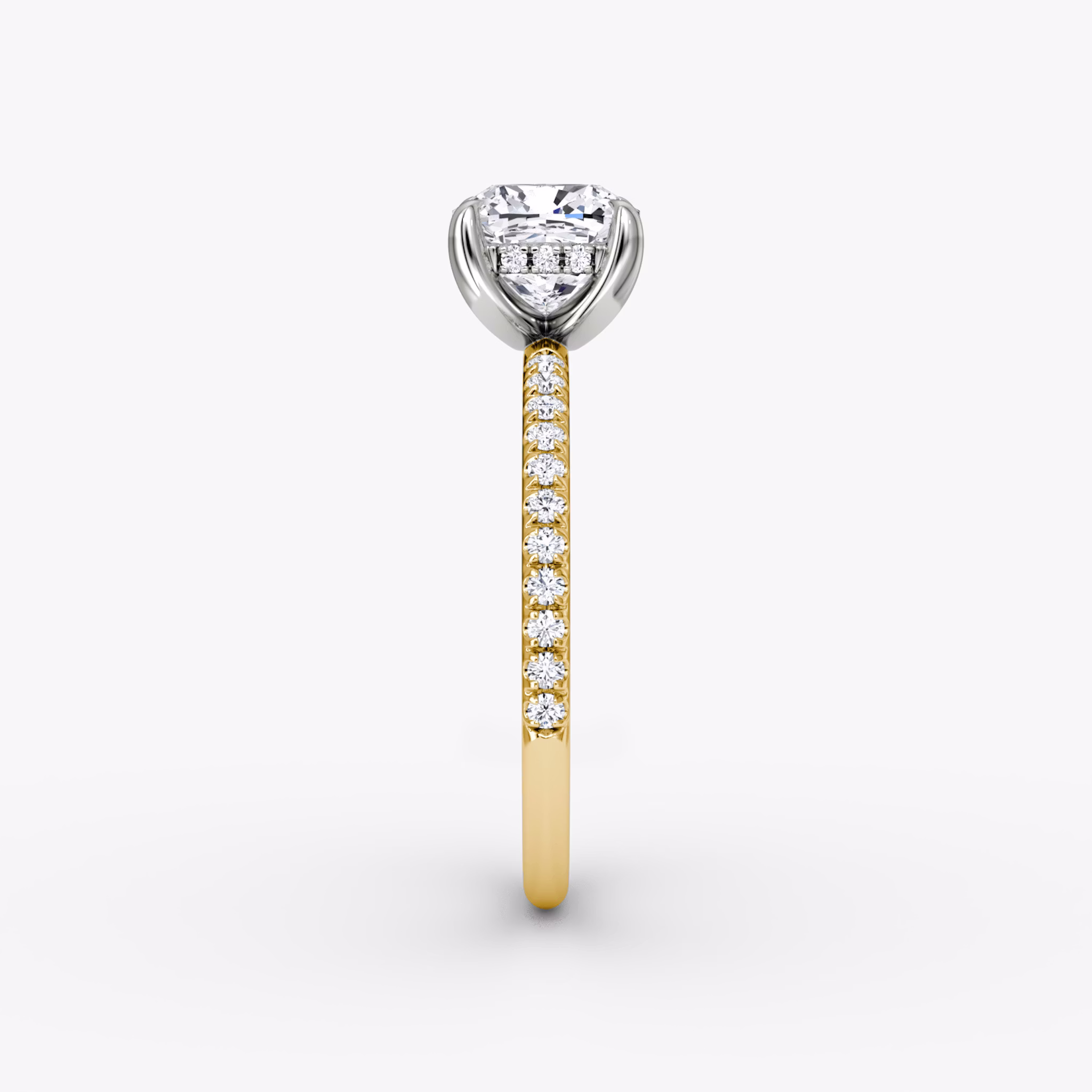 The Classic Hidden Halo | Cushion | 18k | Yellow Gold and Platinum | bandAccent: Pavé | bandWidth: standard | prongStyle: Plain | diamondOrientation: vertical | caratWeight: other