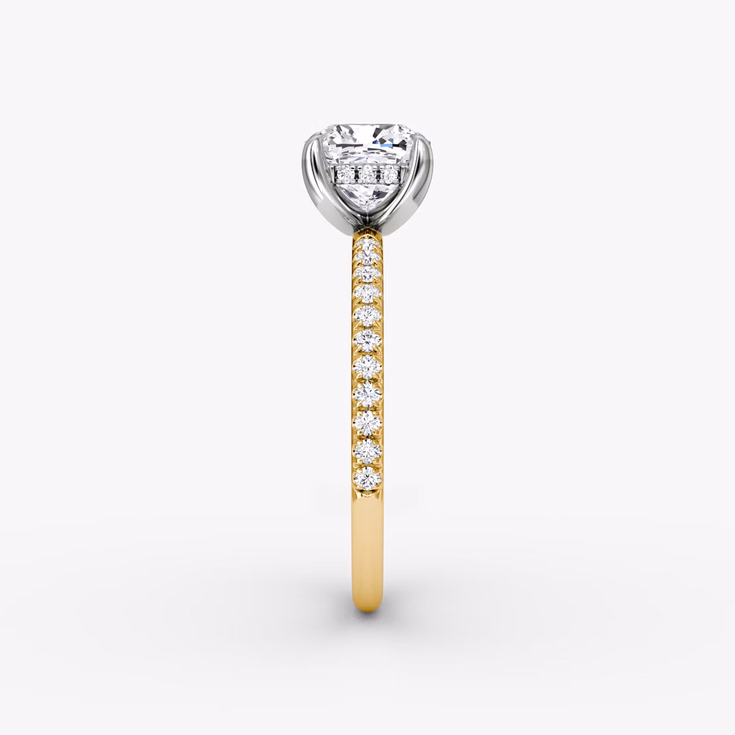 The Classic Hidden Halo | Cushion | 18k | Yellow Gold and Platinum | bandAccent: Pavé | bandWidth: standard | prongStyle: Plain | diamondOrientation: vertical | caratWeight: other