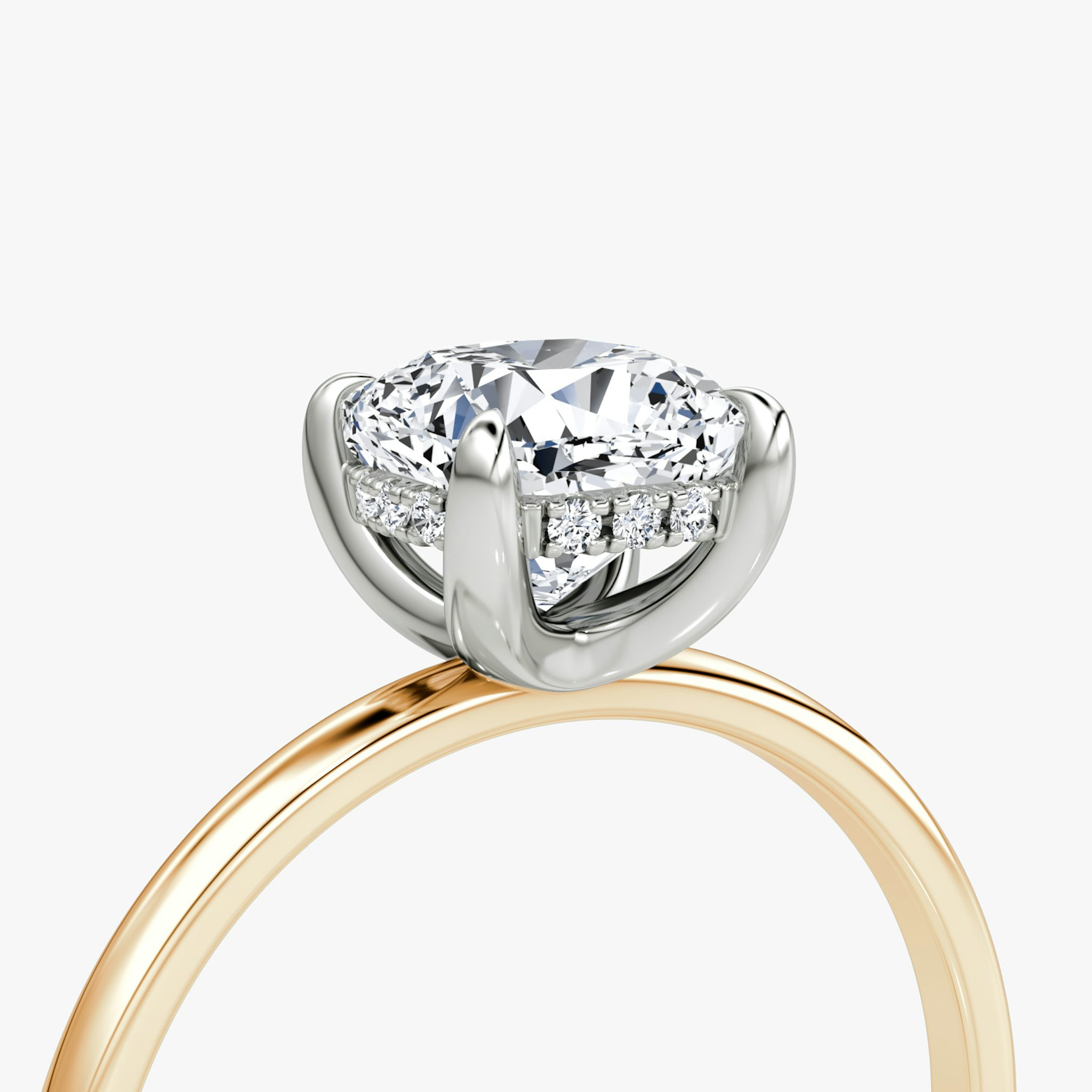 The Classic Hidden Halo | Cushion | 14k | Rose Gold and Platinum | bandAccent: Plain | bandWidth: standard | prongStyle: Plain | diamondOrientation: vertical | caratWeight: other