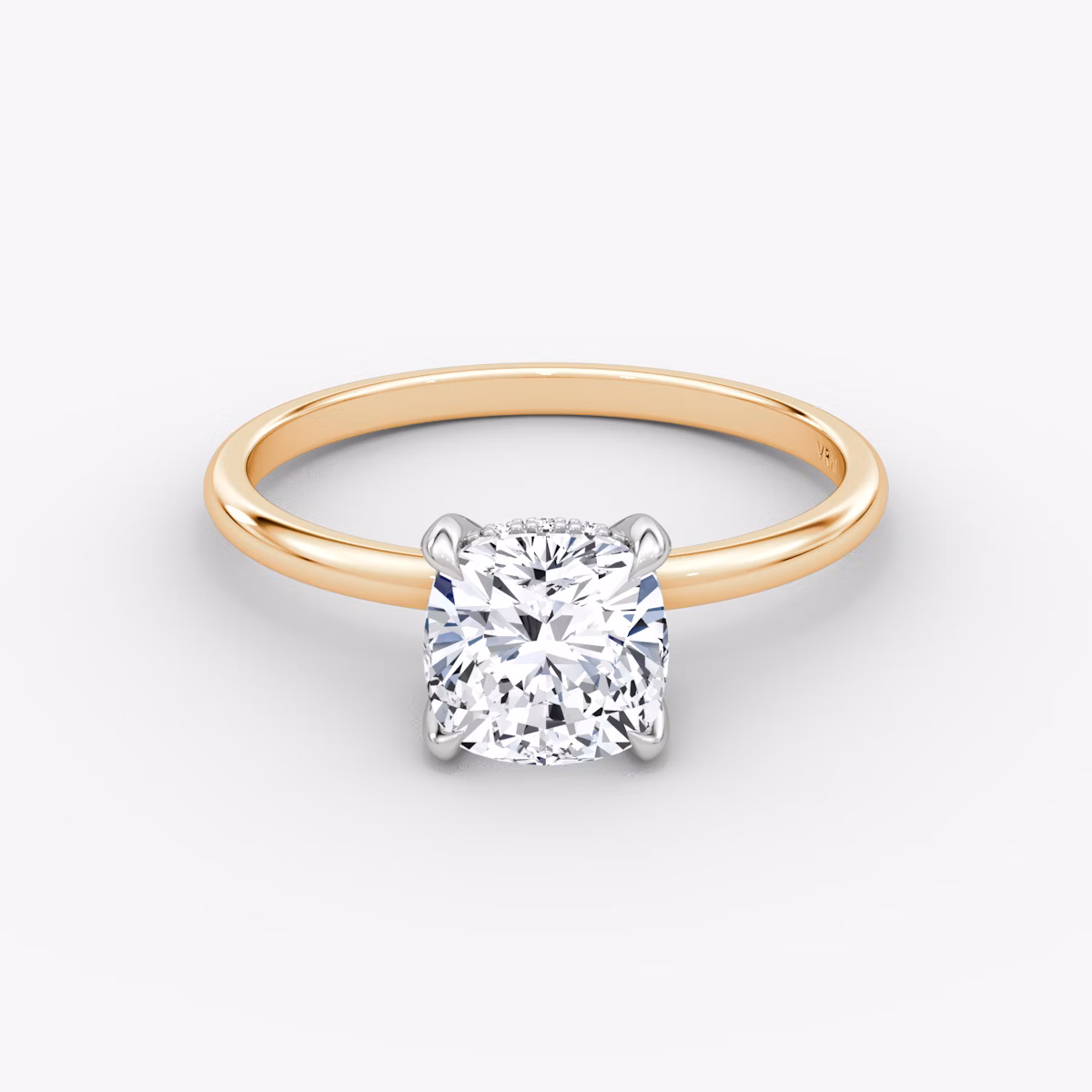 The Classic Hidden Halo | Cushion | 14k | Rose Gold and Platinum | bandAccent: Plain | bandWidth: standard | prongStyle: Plain | diamondOrientation: vertical | caratWeight: other