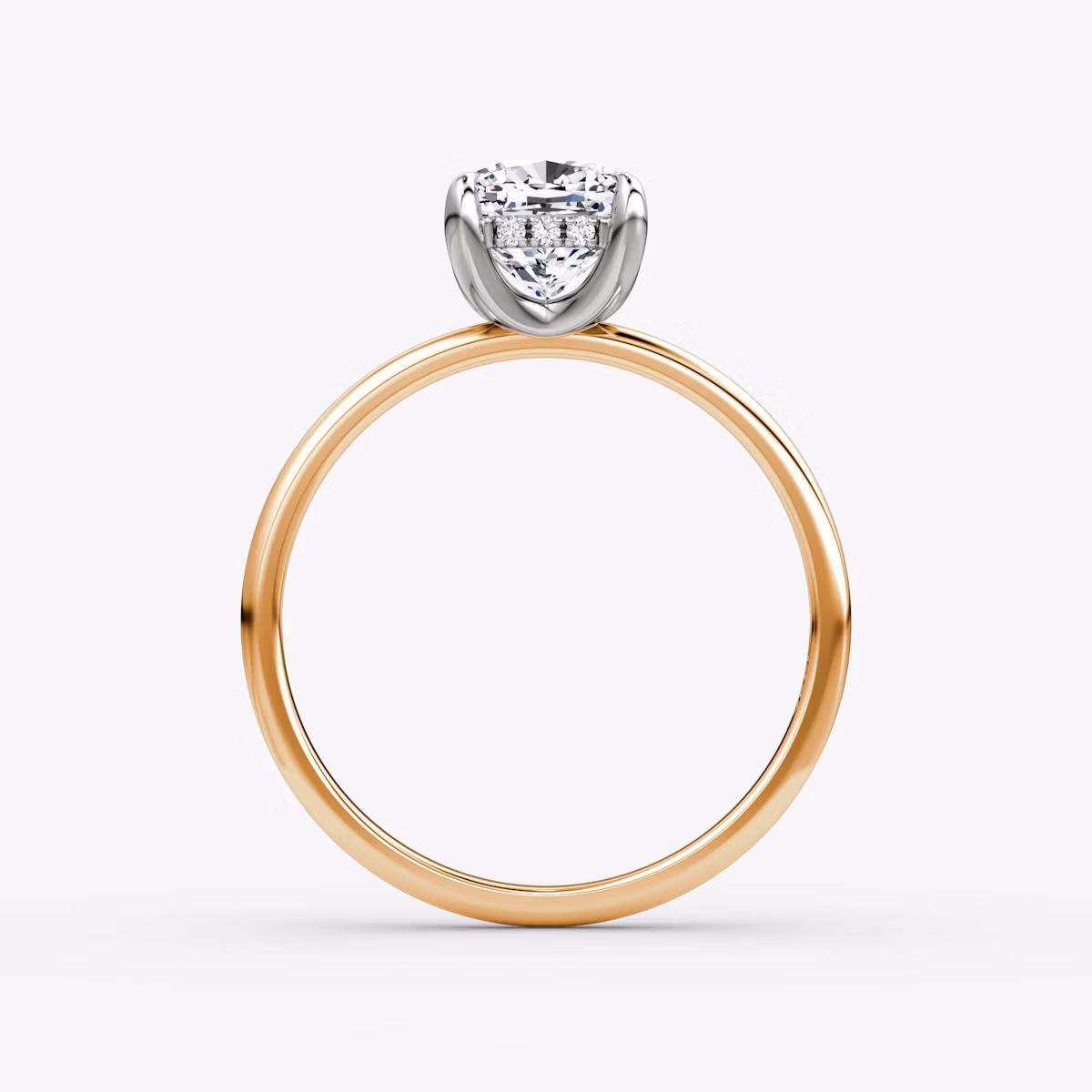 The Classic Hidden Halo | Cushion | 14k | Rose Gold and Platinum | bandAccent: Plain | bandWidth: standard | prongStyle: Plain | diamondOrientation: vertical | caratWeight: other