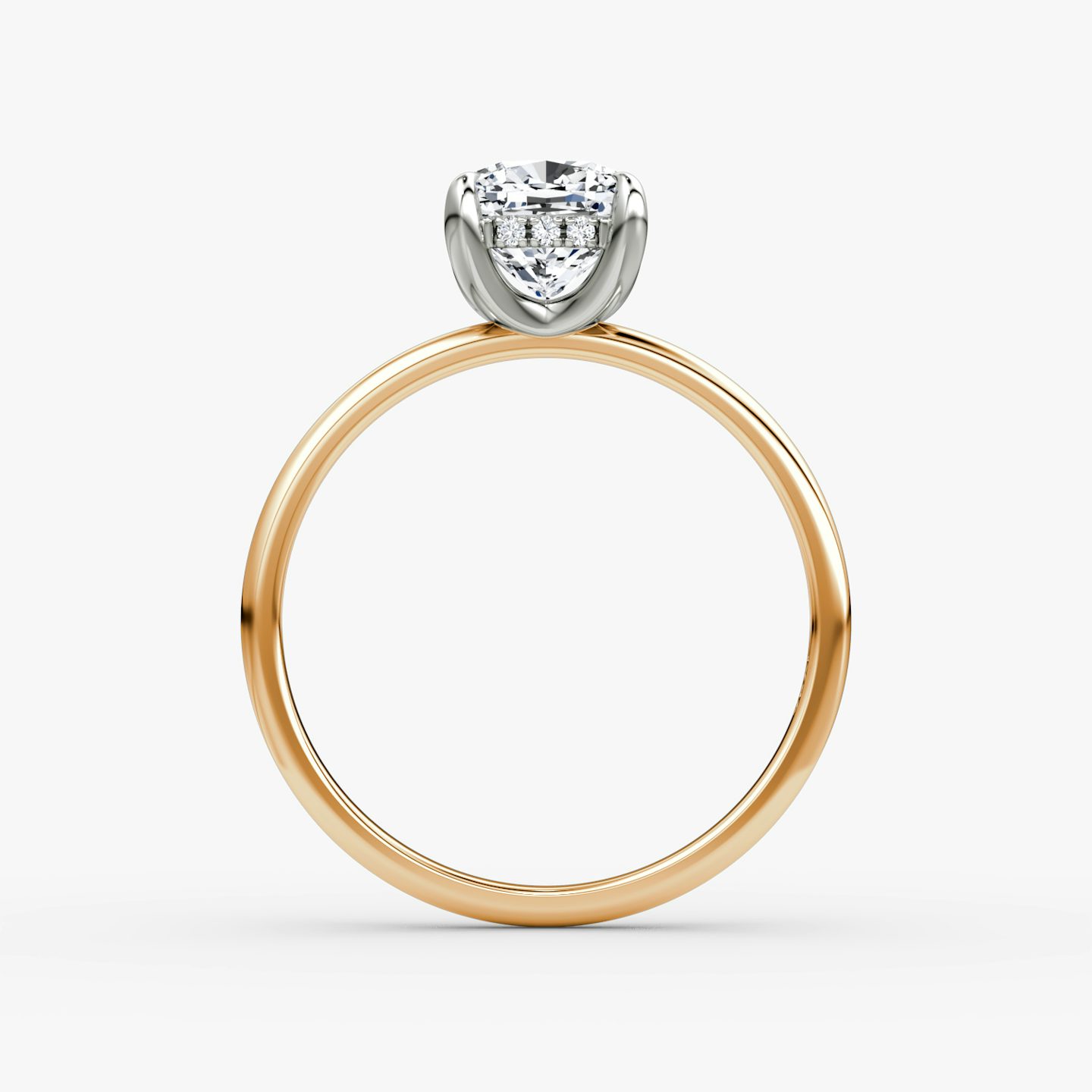 The Classic Hidden Halo | Cushion | 14k | Rose Gold and Platinum | bandAccent: Plain | bandWidth: standard | prongStyle: Plain | diamondOrientation: vertical | caratWeight: other