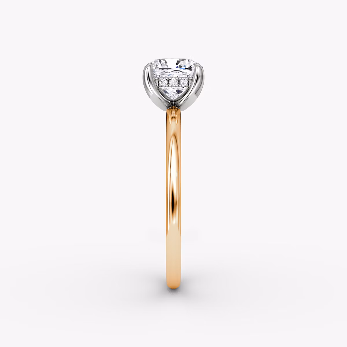 The Classic Hidden Halo | Cushion | 14k | Rose Gold and Platinum | bandAccent: Plain | bandWidth: standard | prongStyle: Plain | diamondOrientation: vertical | caratWeight: other