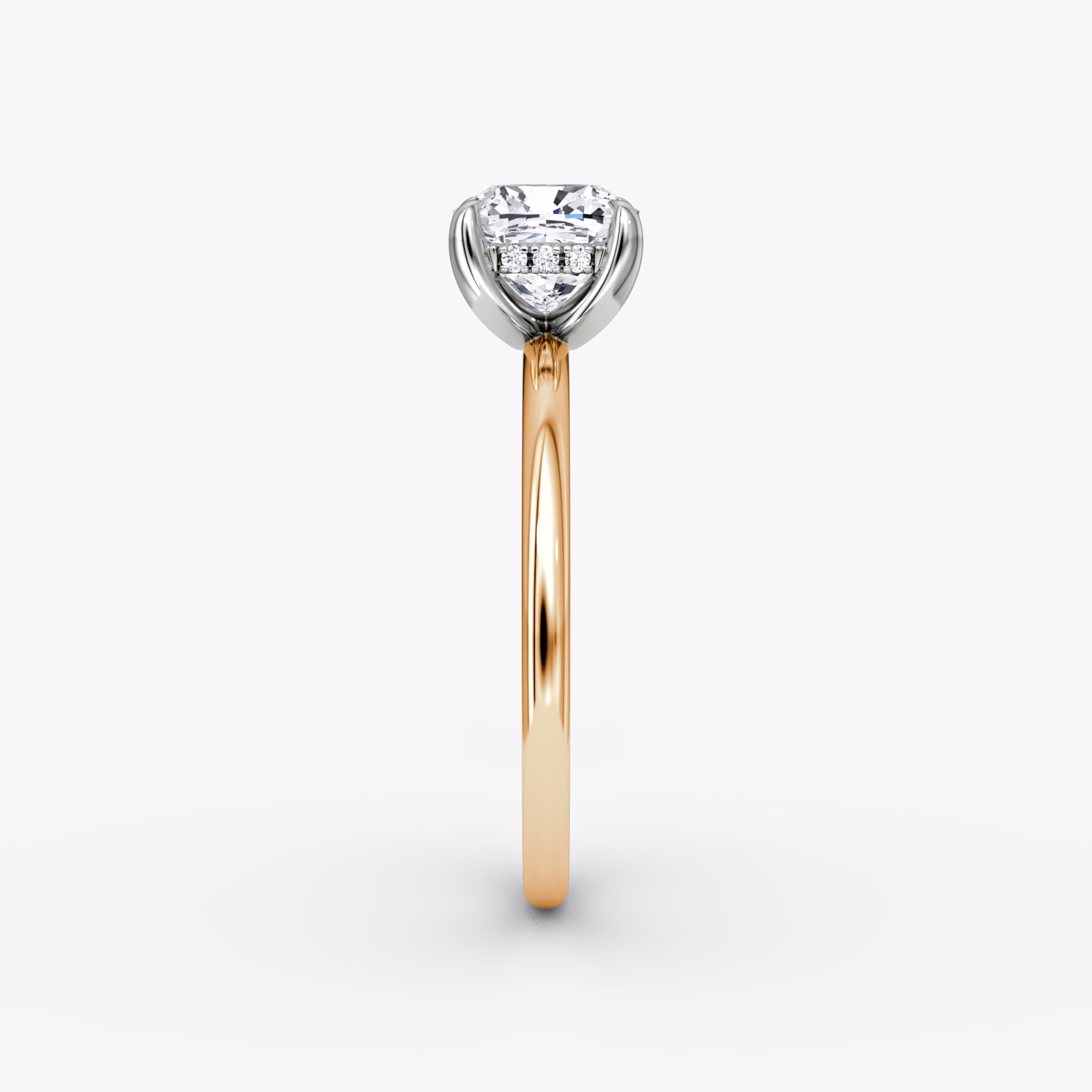 The Classic Hidden Halo | Cushion | 14k | Rose Gold and Platinum | bandAccent: Plain | bandWidth: standard | prongStyle: Plain | diamondOrientation: vertical | caratWeight: other