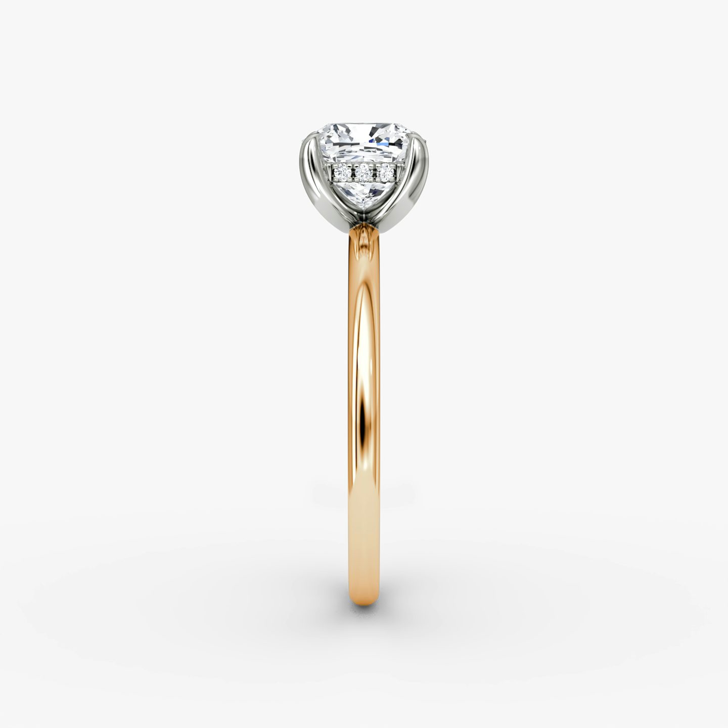 The Classic Hidden Halo | Cushion | 14k | Rose Gold and Platinum | bandAccent: Plain | bandWidth: standard | prongStyle: Plain | diamondOrientation: vertical | caratWeight: other