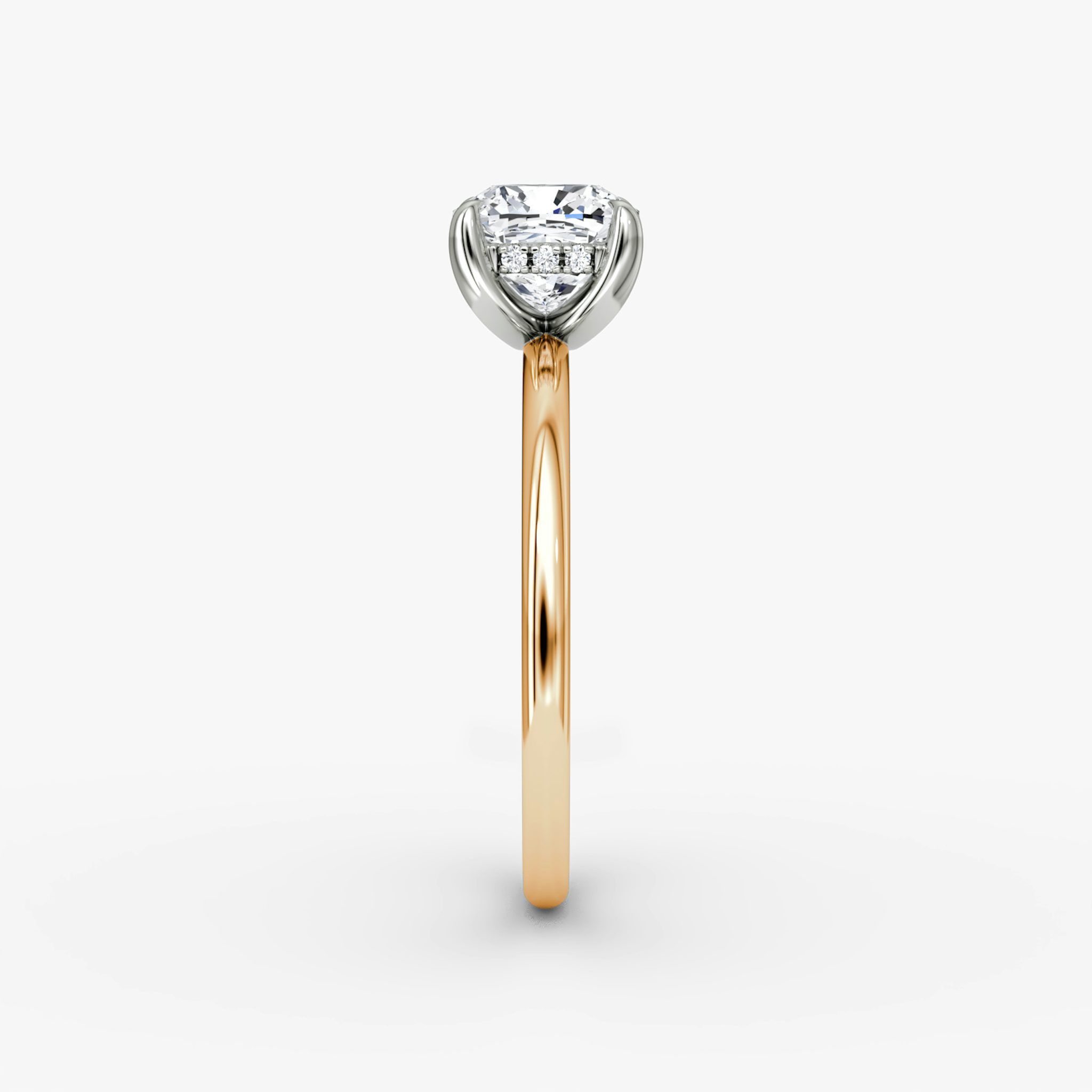 The Classic Hidden Halo | Cushion | 14k | Rose Gold and Platinum | bandAccent: Plain | bandWidth: standard | prongStyle: Plain | diamondOrientation: vertical | caratWeight: other